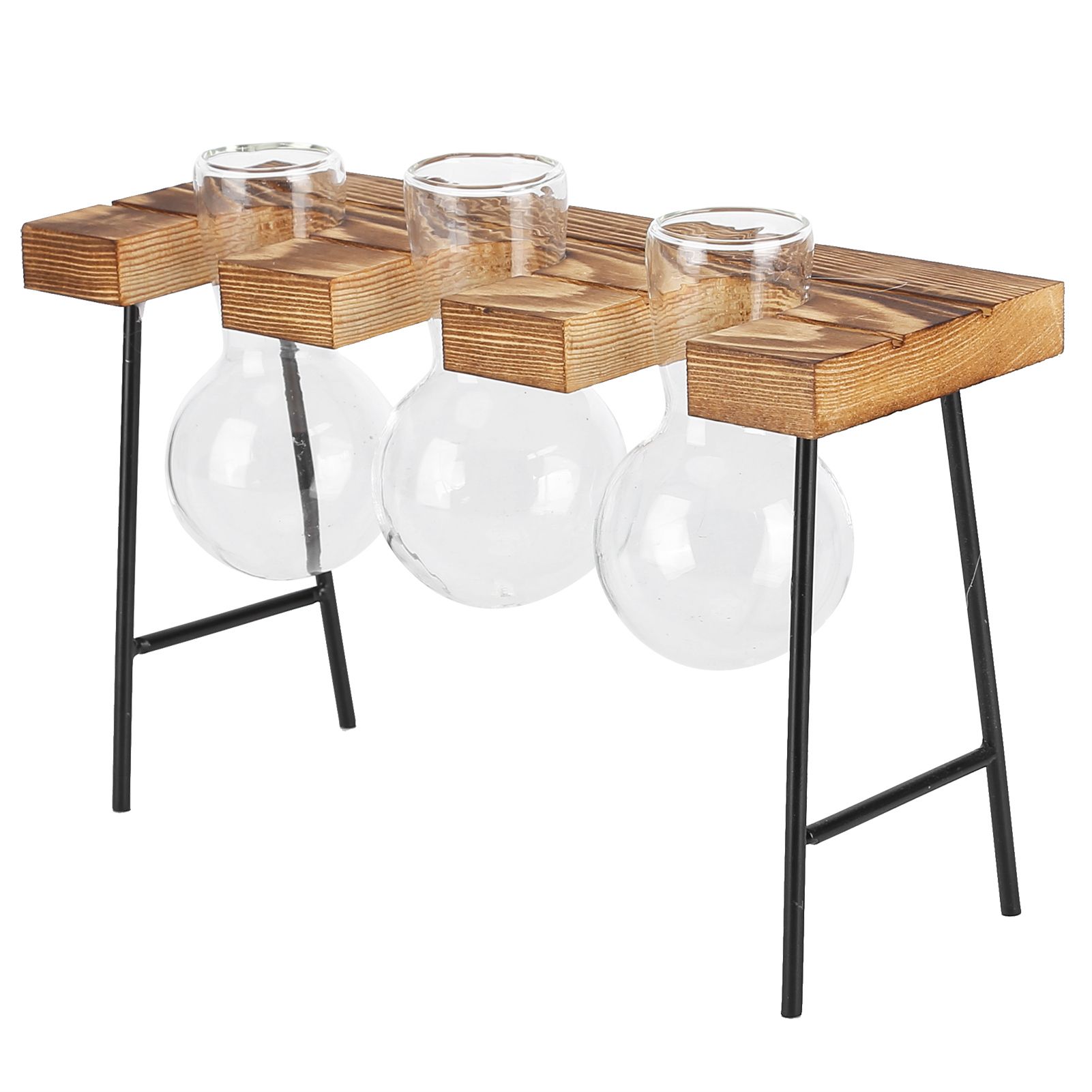 Desktop Glass Planter Wooden Stand Bulb Glass Vase Hydroponics Plant Planter view 5