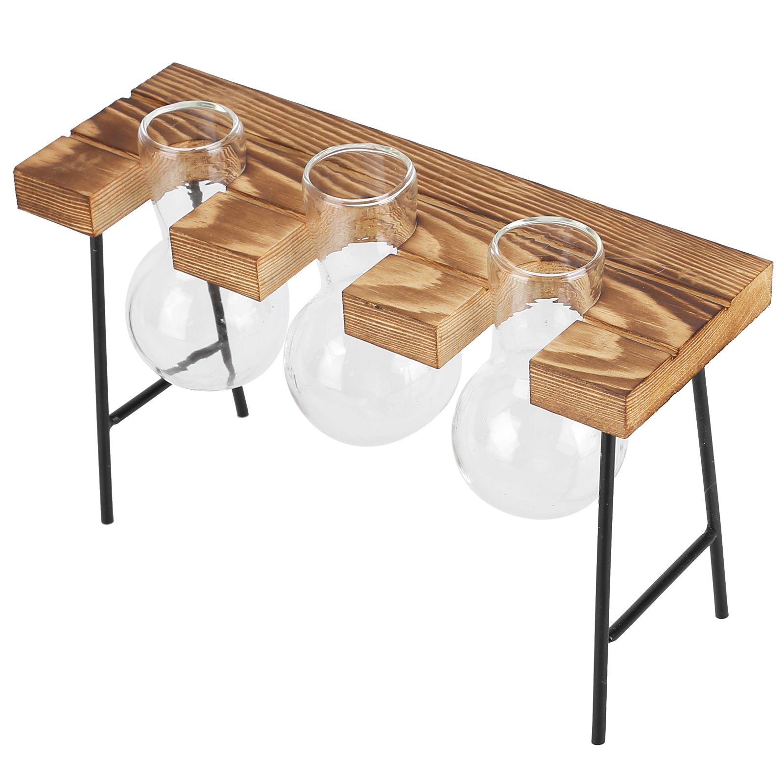 Desktop Glass Planter Wooden Stand Bulb Glass Vase Hydroponics Plant Planter view 6