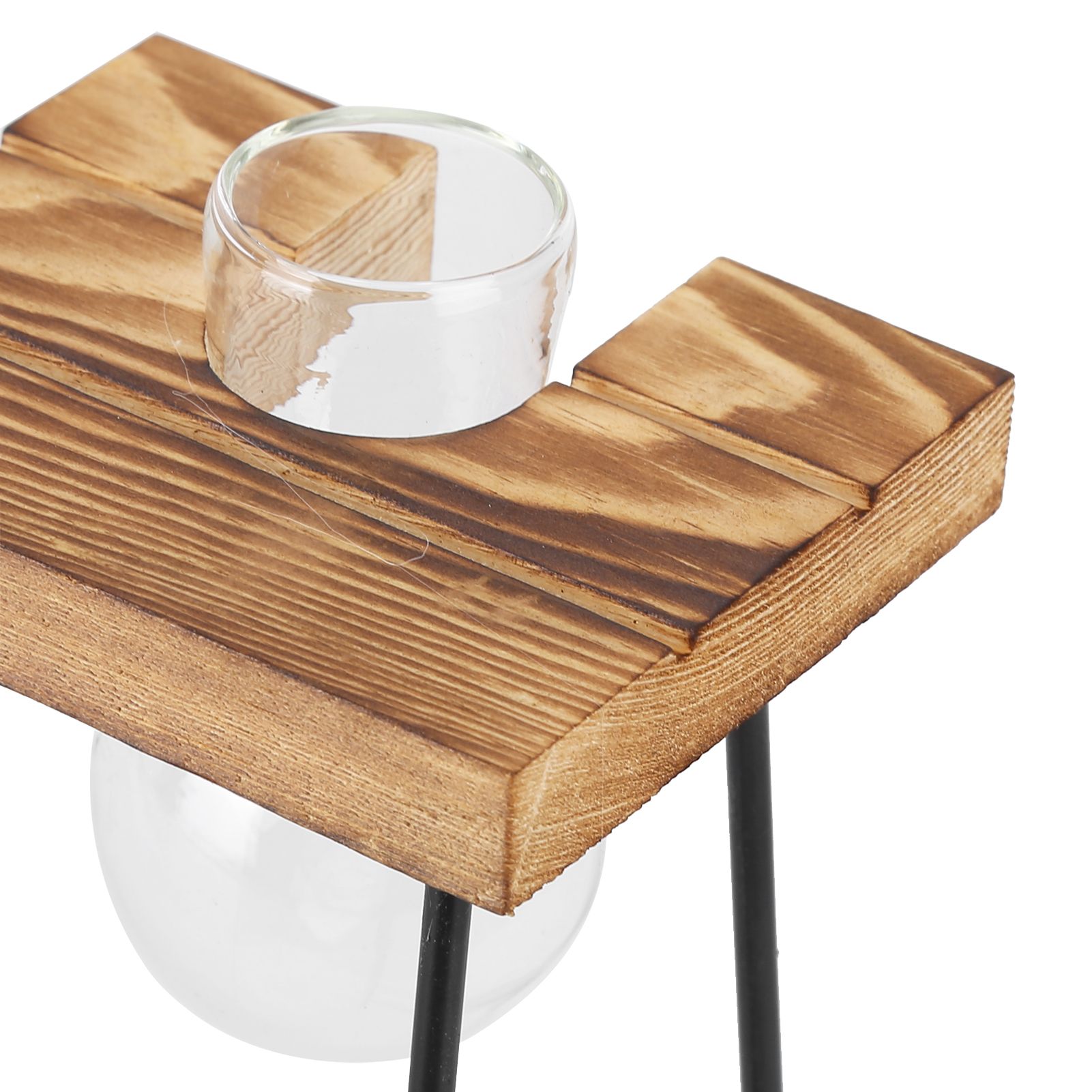 Desktop Glass Planter Wooden Stand Bulb Glass Vase Hydroponics Plant Planter view 13