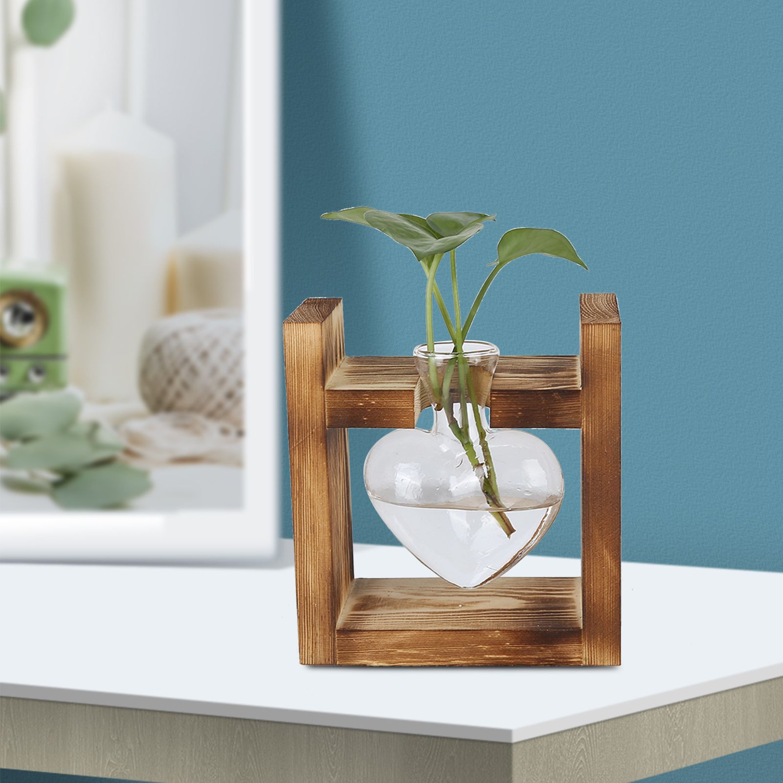 Innovative Flower Pot with Vintage Wooden Frame Transparent Tabletop Vase Home view 11