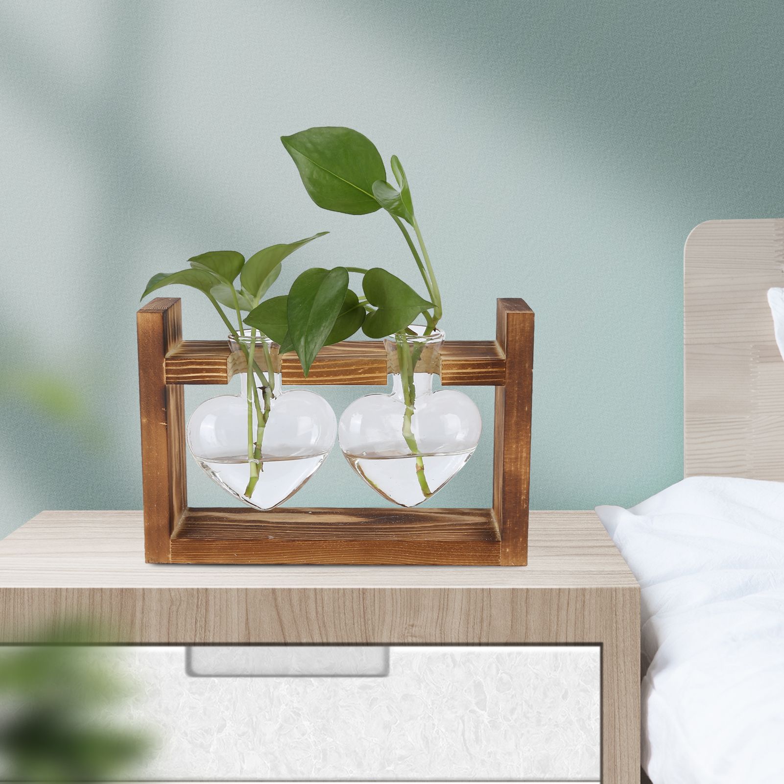 Innovative Flower Pot with Vintage Wooden Frame Transparent Tabletop Vase Home view 12