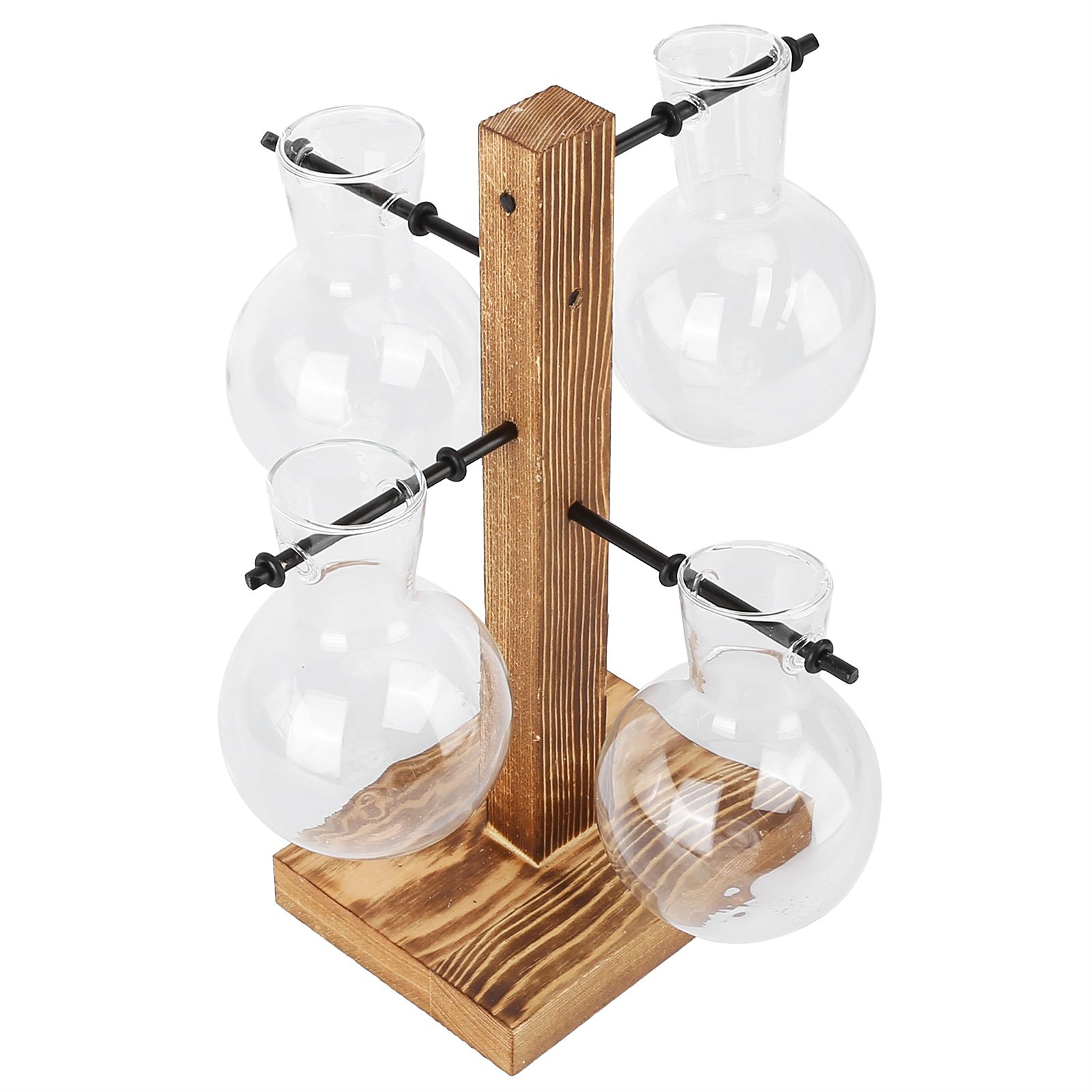 Innovative Hydroponic Vase with Wooden Stand Transparent Desktop Flower Vase view 3