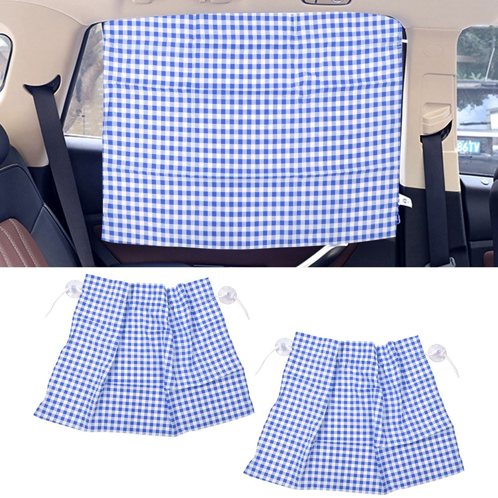 2Pcs Grid Design Anti Ultraviolet Car Curtain Side Car Window Sun Shade with view 11