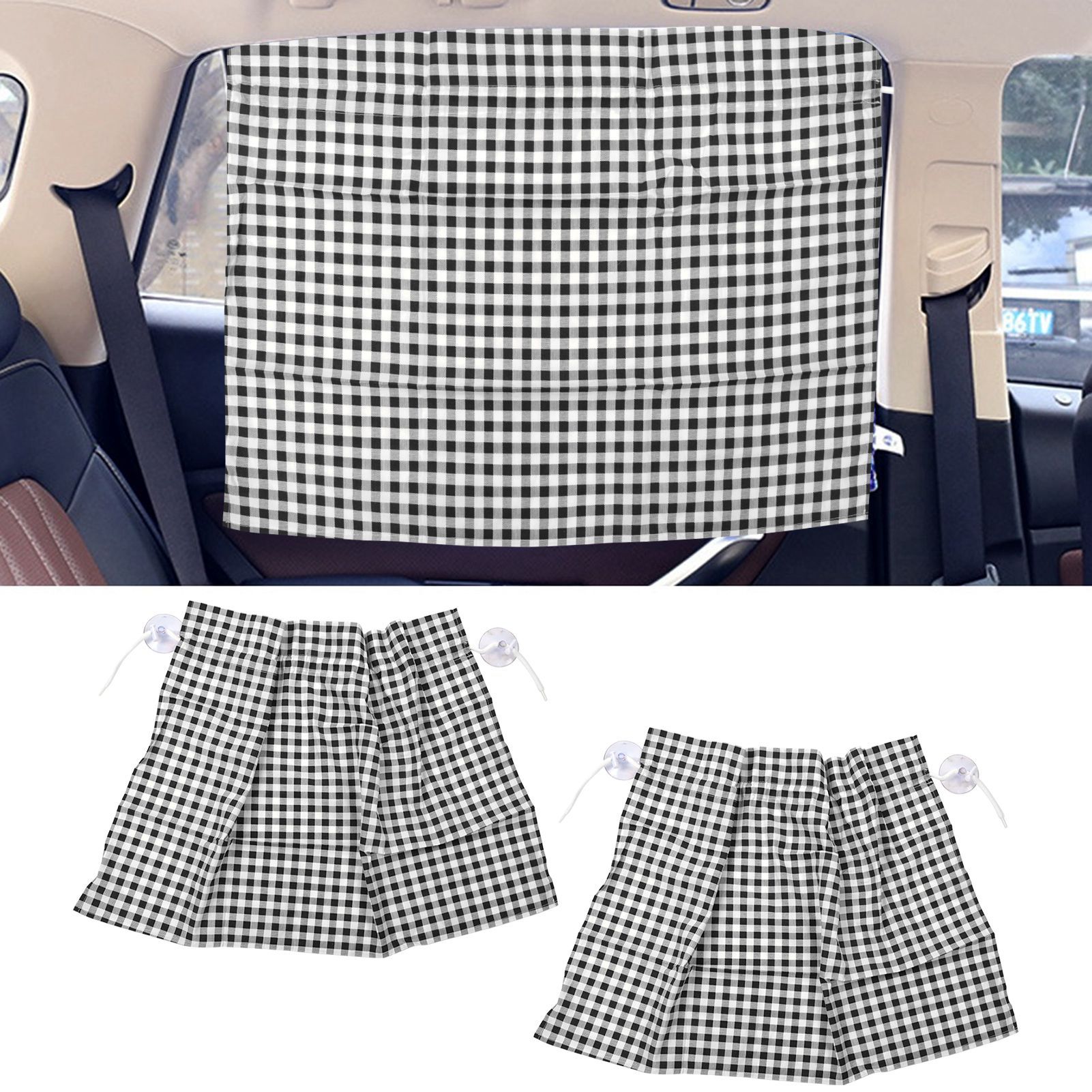 2Pcs Grid Design Anti Ultraviolet Car Curtain Side Car Window Sun Shade with view 11