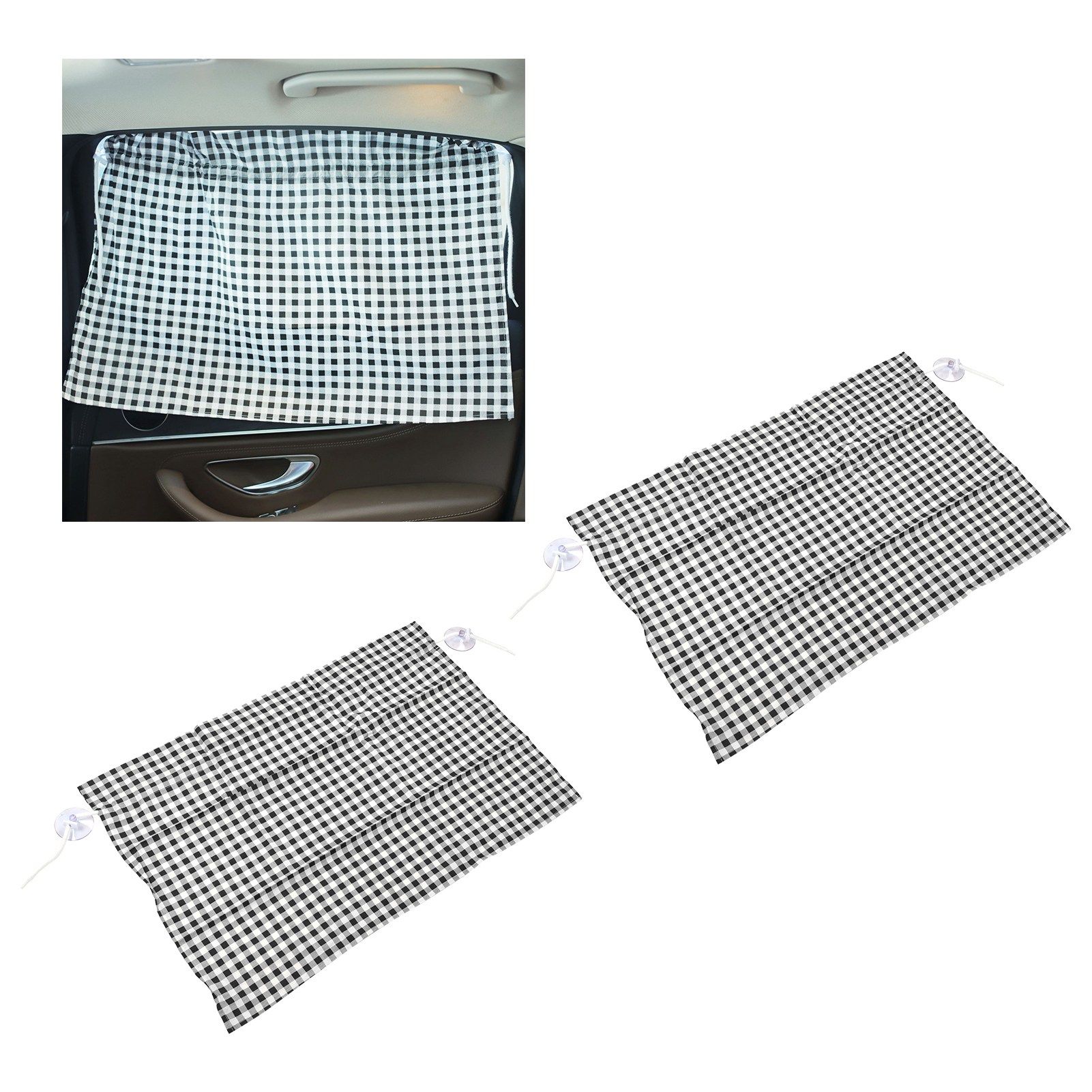 2Pcs Grid Design Anti Ultraviolet Car Curtain Side Car Window Sun Shade with view 12
