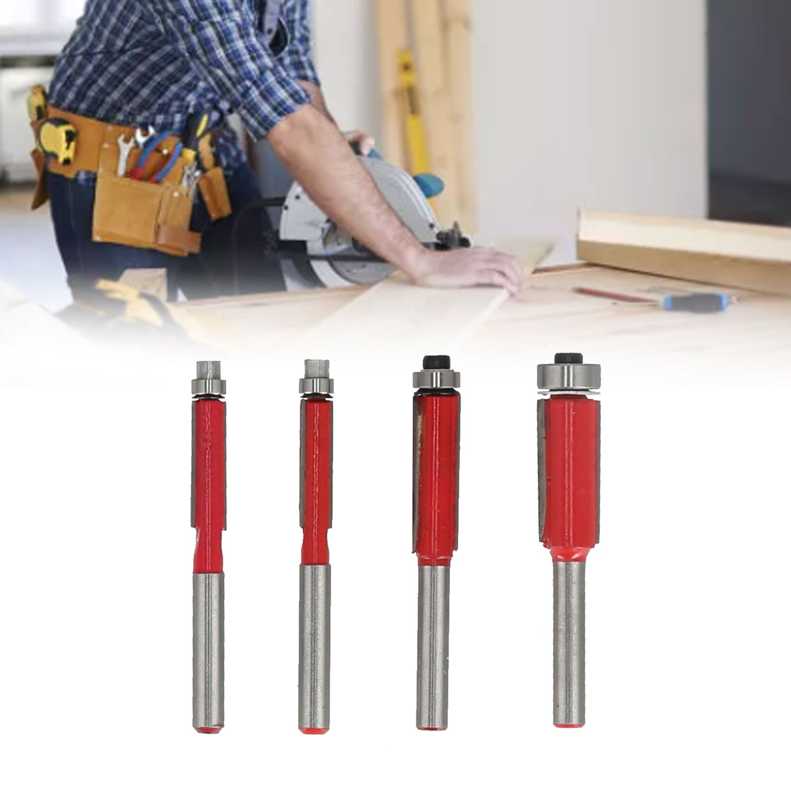 4Pcs/Set Woodworking Trimming Cutter Head with Bearing Straight Knife view 11