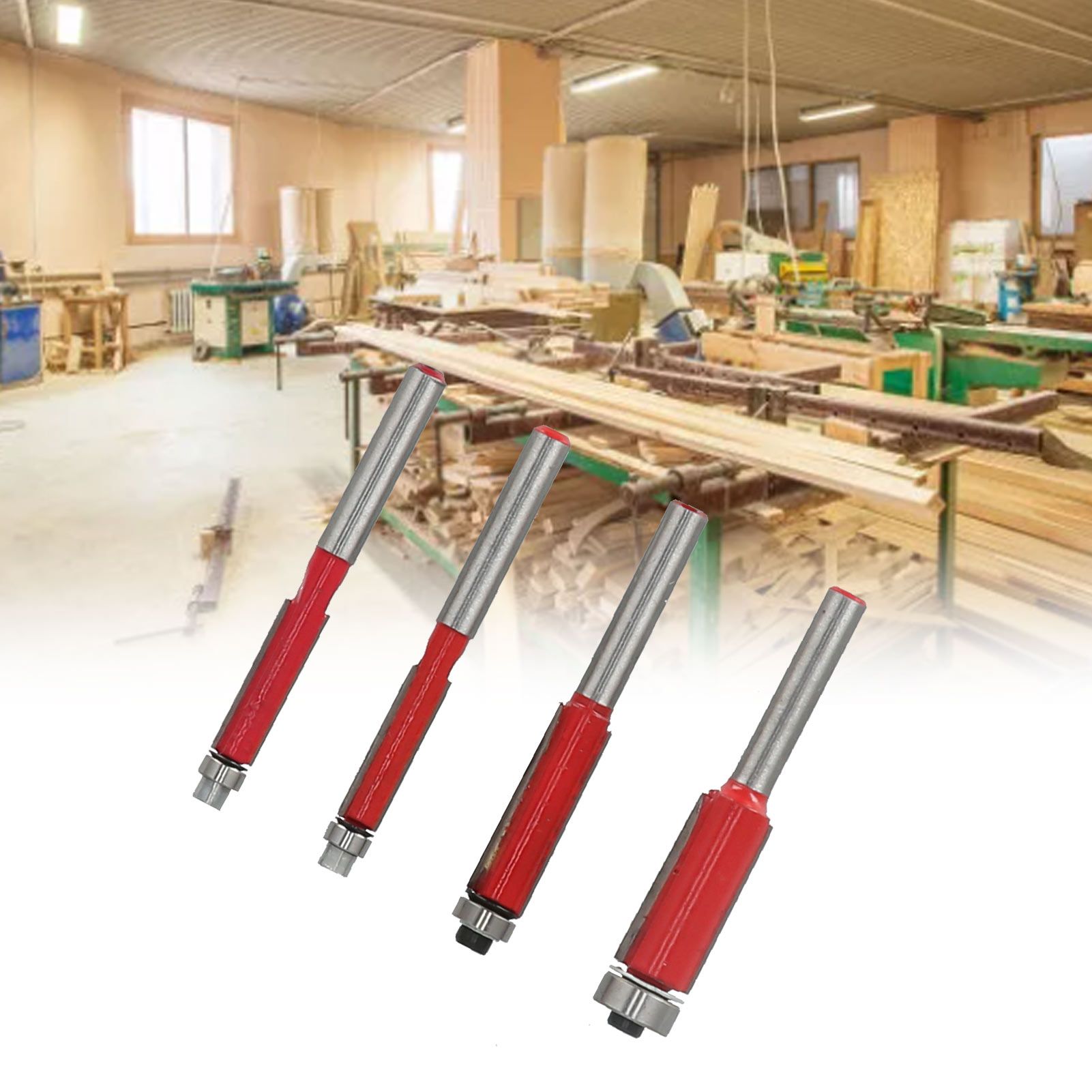 4Pcs/Set Woodworking Trimming Cutter Head with Bearing Straight Knife view 12