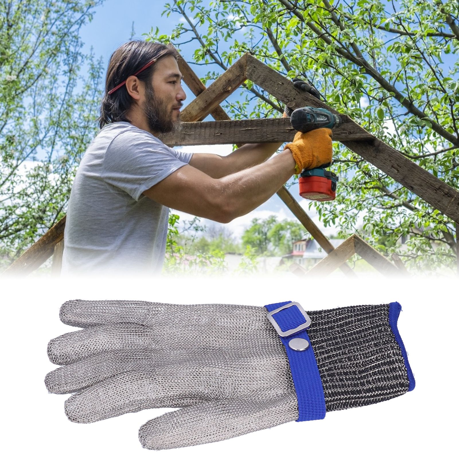 Cut Resistant Work Gloves Stainless Steel Wire Level 5 Protection Woven view 11