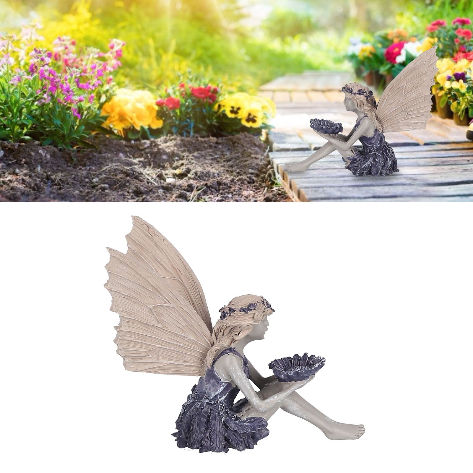 Sitting Fairy Statue Decorative Sunflower Fairy Ornament for Gardening Outdoor view 11