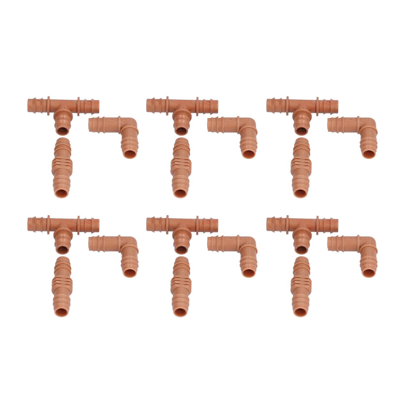 18Pcs Irrigation Fittings Kit Brown Water Barbed Coupling Connecter for 16mm Pipes — image 1