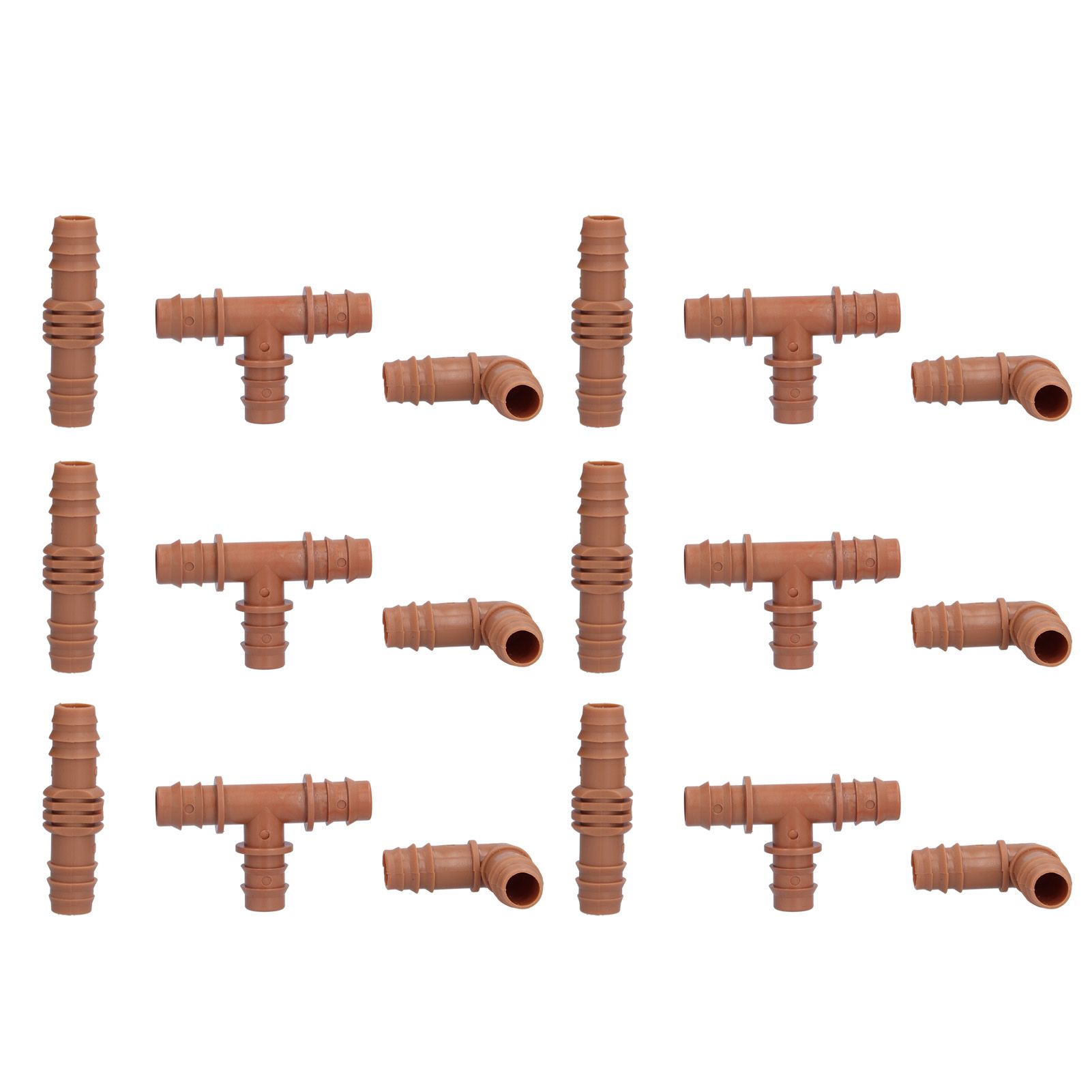 18Pcs Irrigation Fittings Kit Brown Water Barbed Coupling Connecter for 16mm Pipes view 2