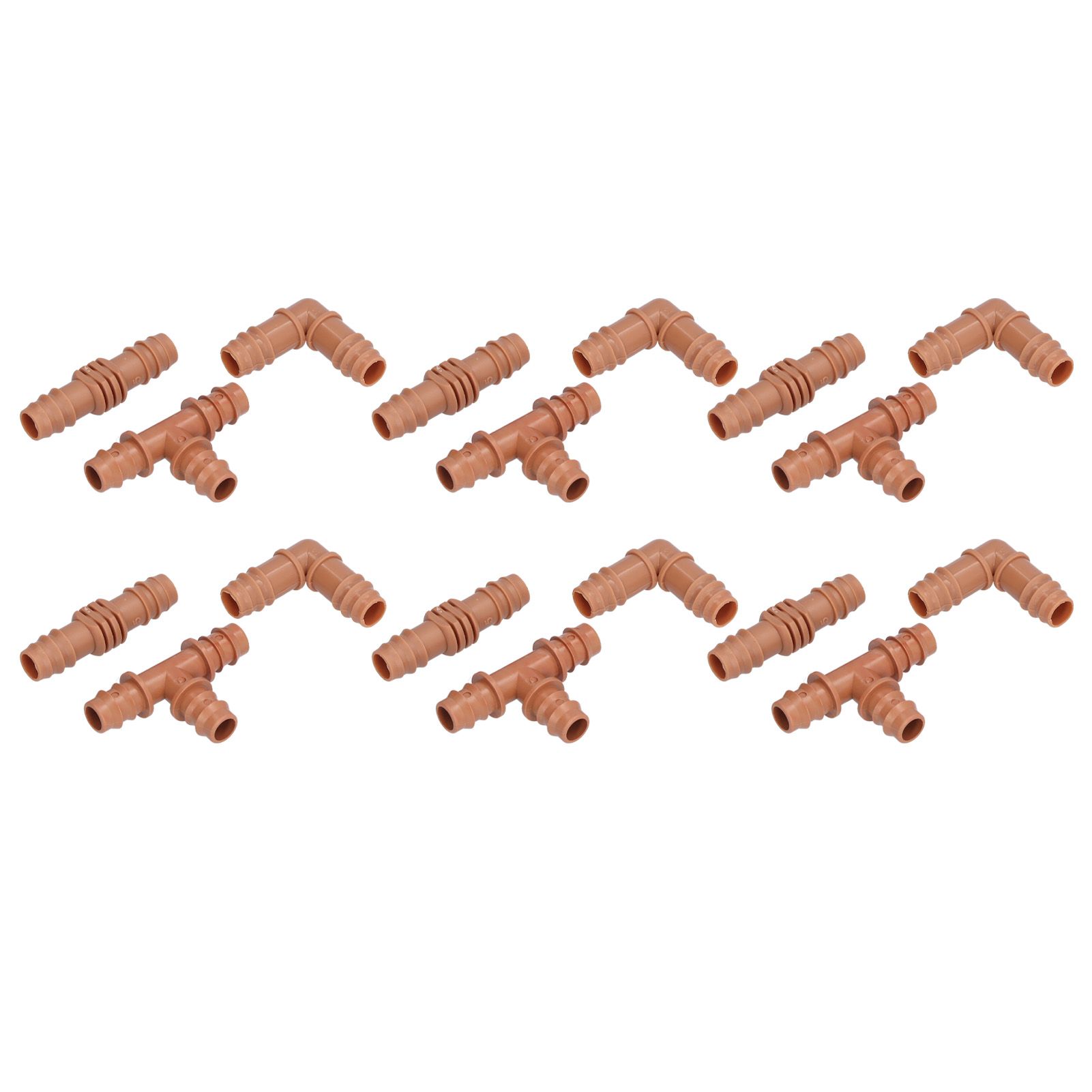 18Pcs Irrigation Fittings Kit Brown Water Barbed Coupling Connecter for 16mm Pipes view 3