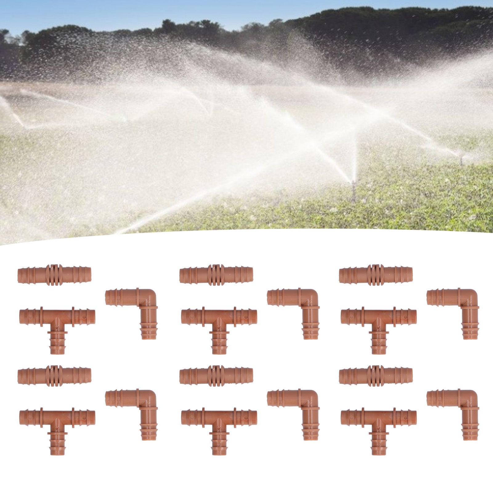 18Pcs Irrigation Fittings Kit Brown Water Barbed Coupling Connecter for 16mm Pipes view 12