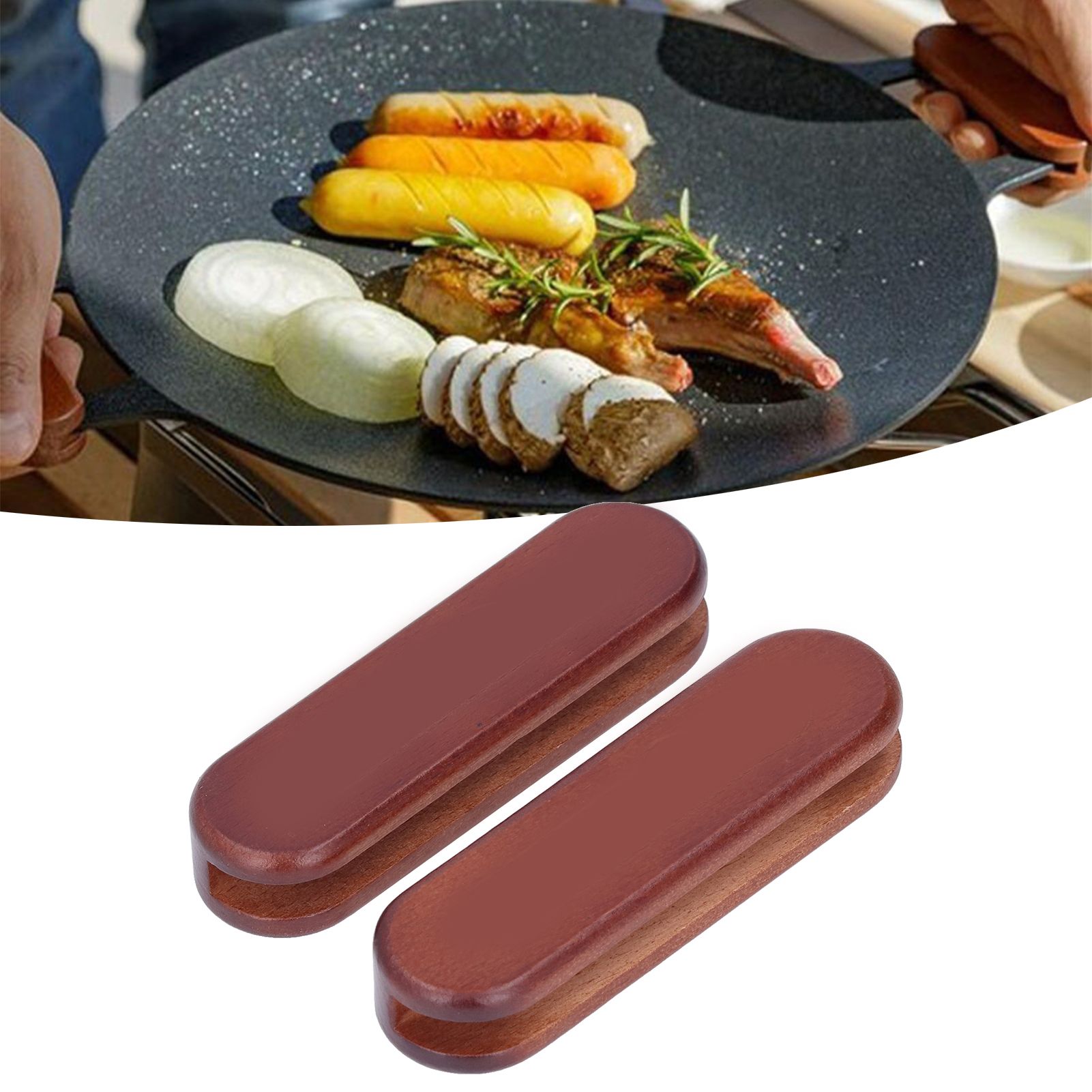 2Pcs Bakeware Wood Handle Prevent Scalding Portable Cookware Wood Handle for view 11