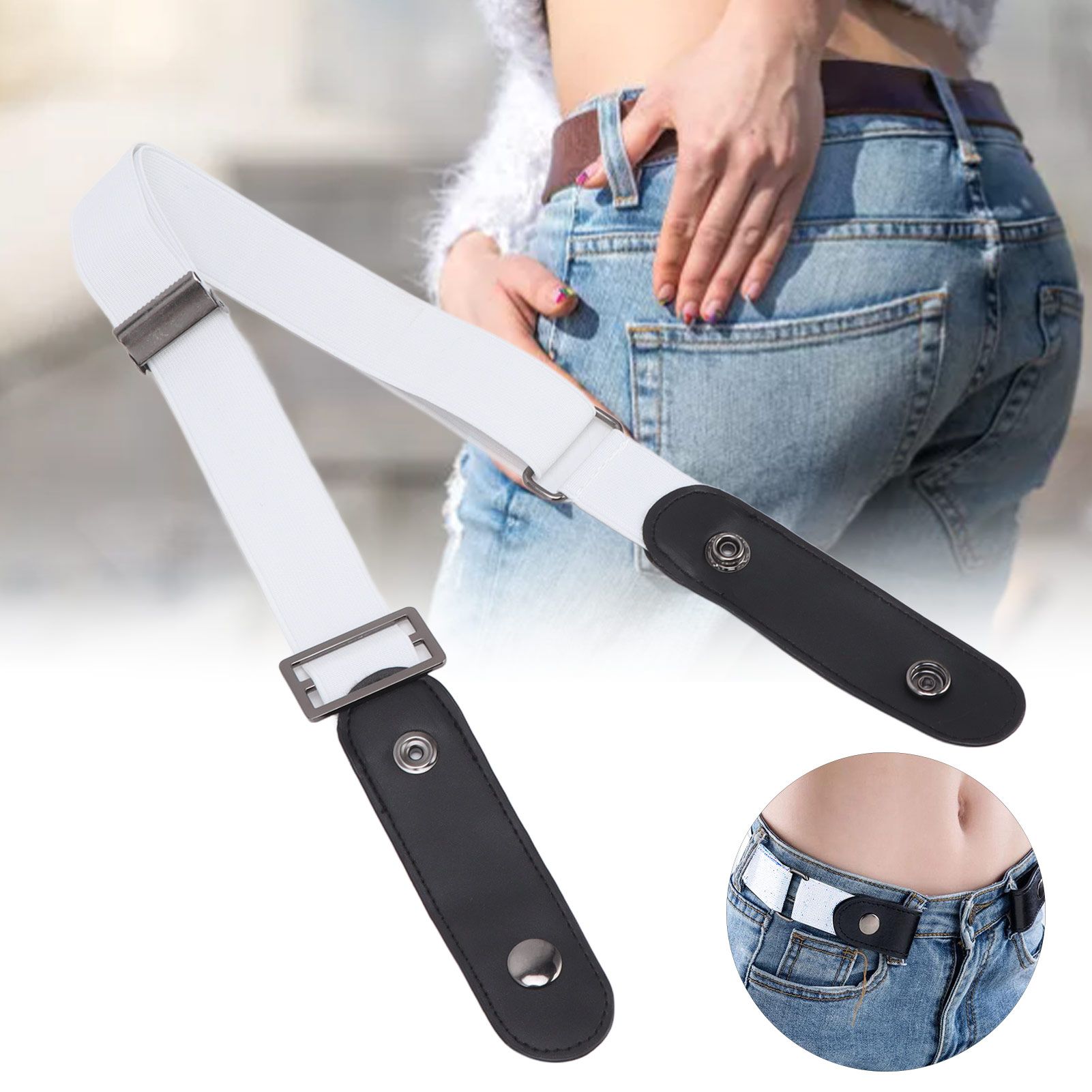 No Buckle Belt Women Traceless Adjustable Size Weaving Buckle Free Belt Women view 12