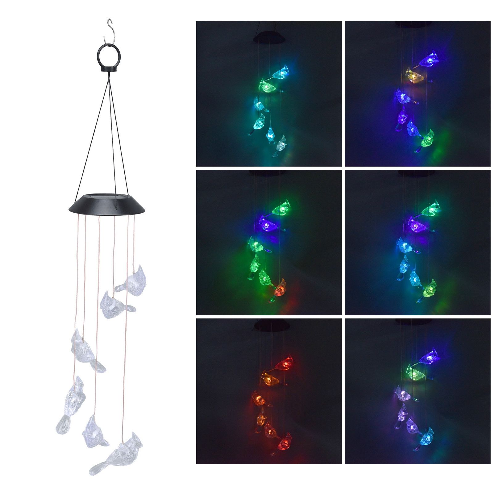 LED Solar Wind Chimes Color Change Waterproof Bird Wind Chimes Light for view 11