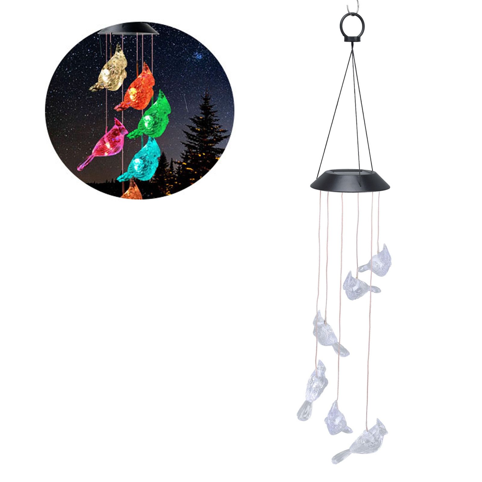 LED Solar Wind Chimes Color Change Waterproof Bird Wind Chimes Light for view 12