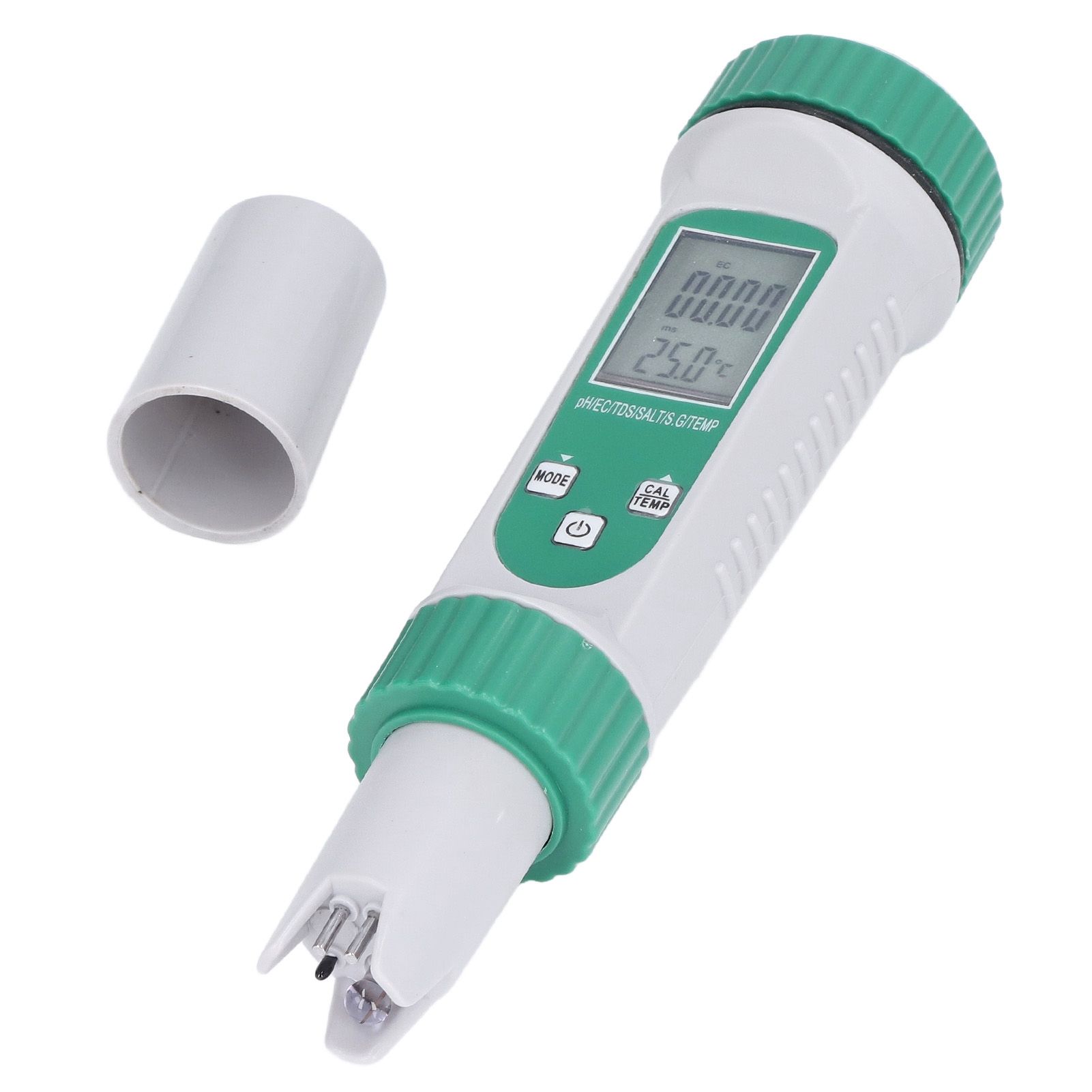 6 in 1 Water Quality Tester PH EC TDS SALT S.G Temperature LCD Screen White view 8