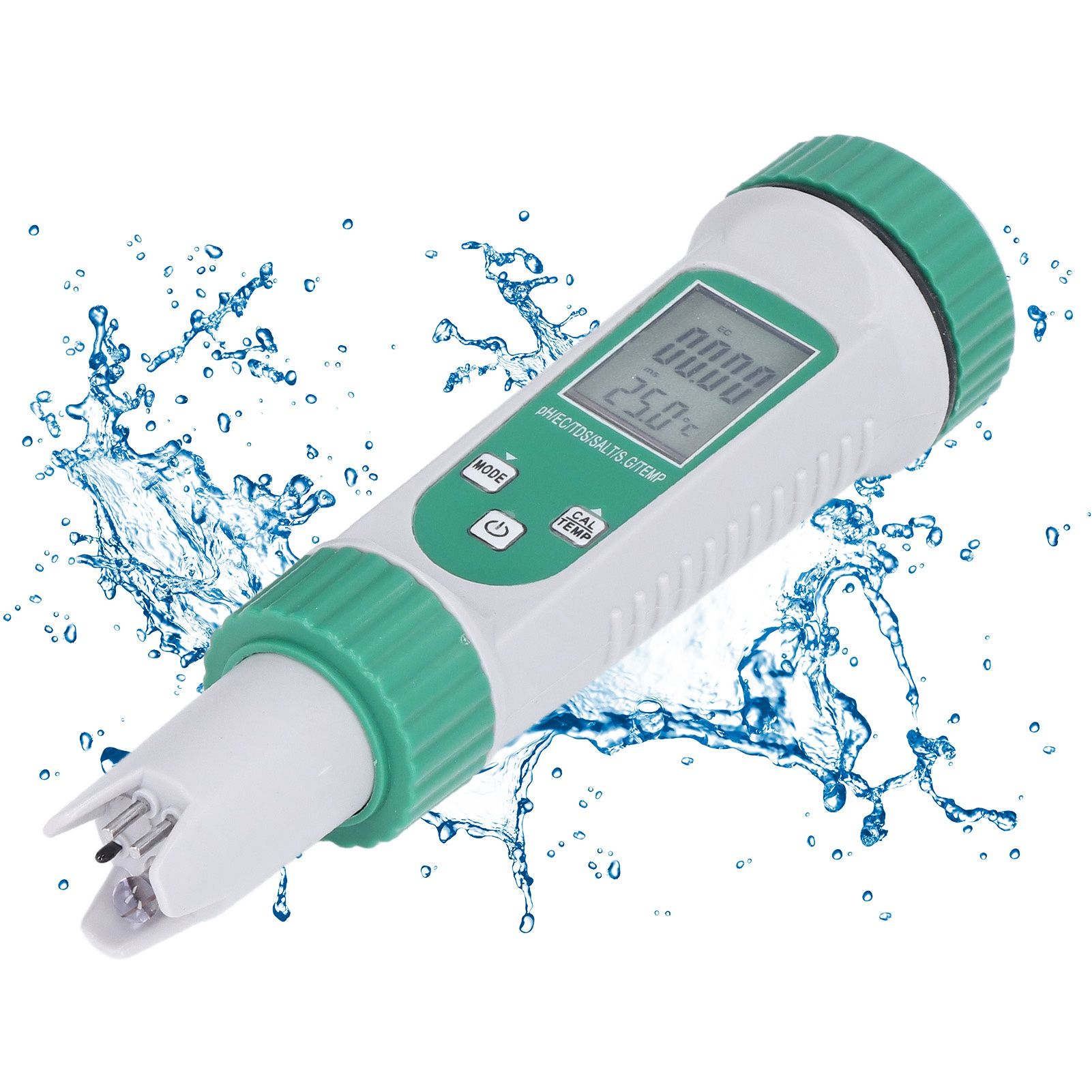 6 in 1 Water Quality Tester PH EC TDS SALT S.G Temperature LCD Screen White view 11