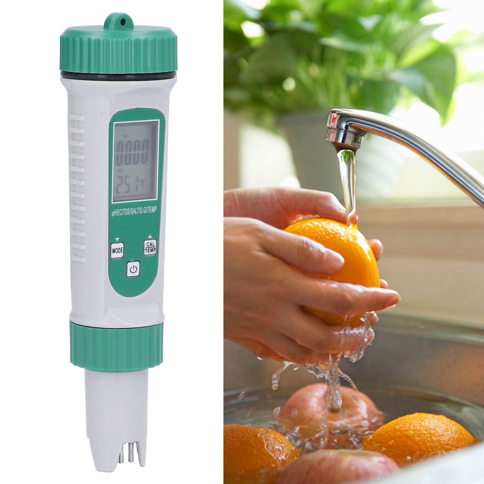6 in 1 Water Quality Tester PH EC TDS SALT S.G Temperature LCD Screen White view 12