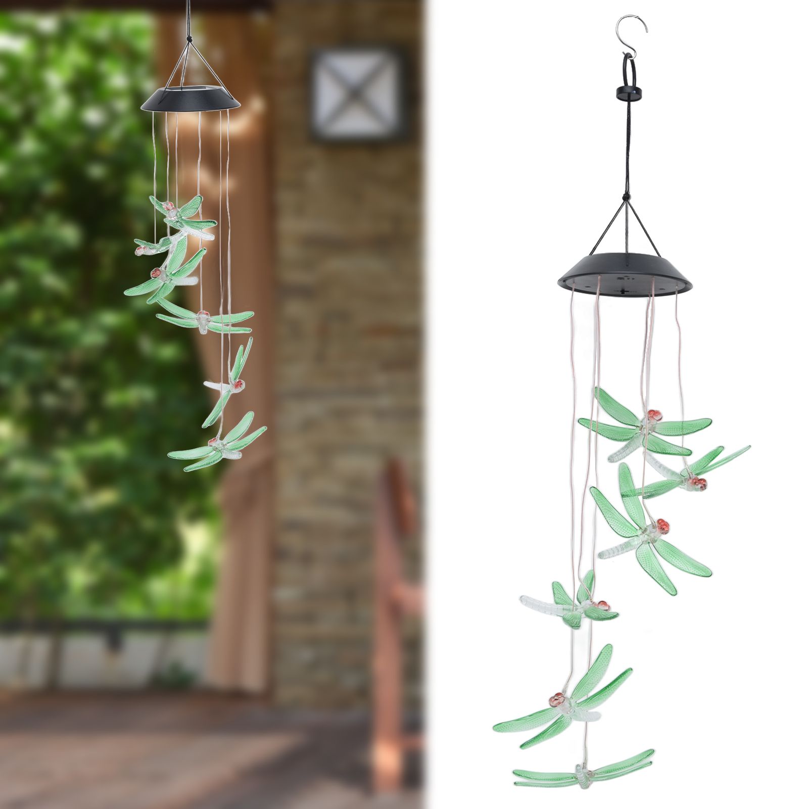 Solar Wind Chimes Photosensitive Design Waterproof Automatic Operation Green view 11