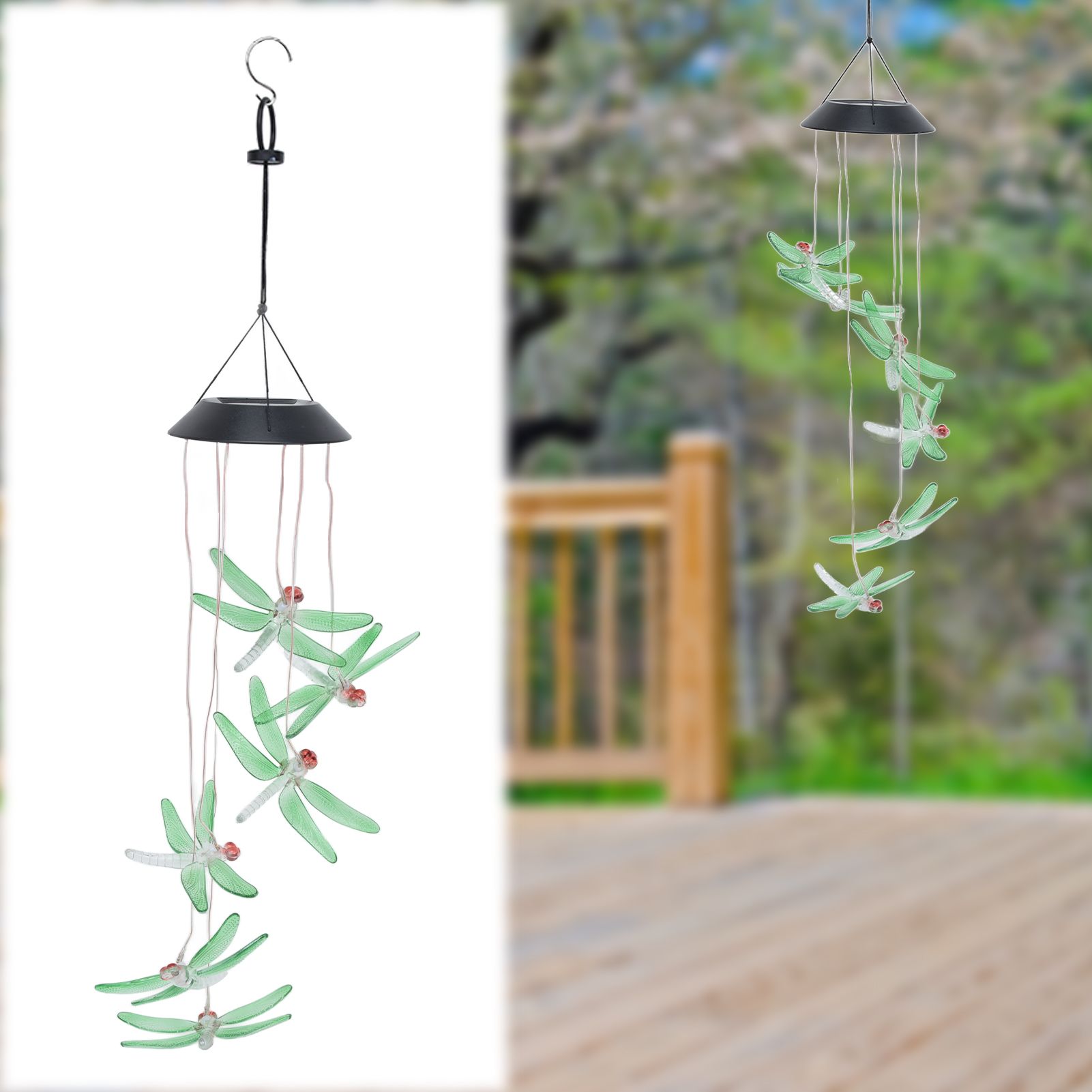 Solar Wind Chimes Photosensitive Design Waterproof Automatic Operation Green view 12