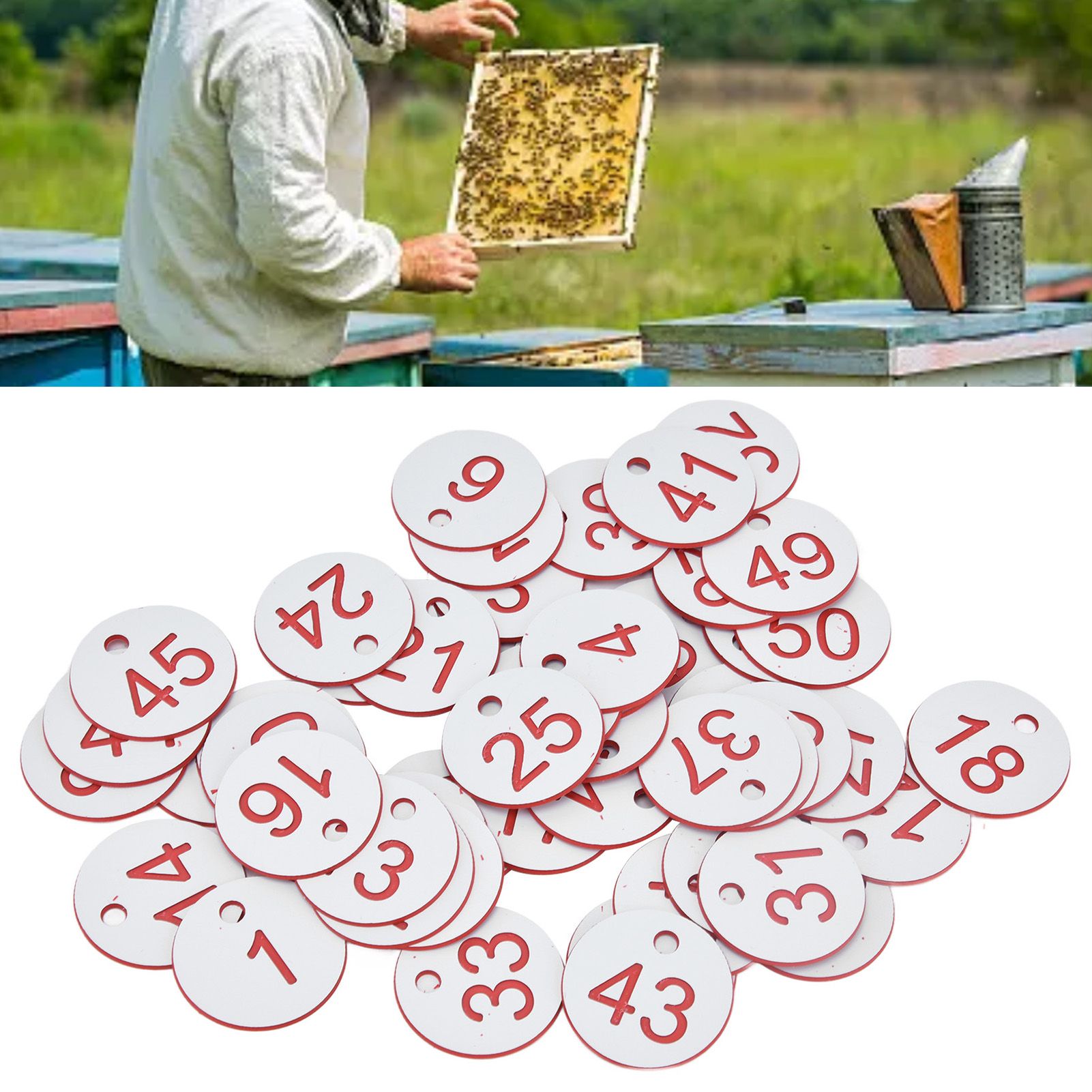 50Pcs Beehive Tag ABS Round Numbered Sign Labels with Hole Livestock view 12