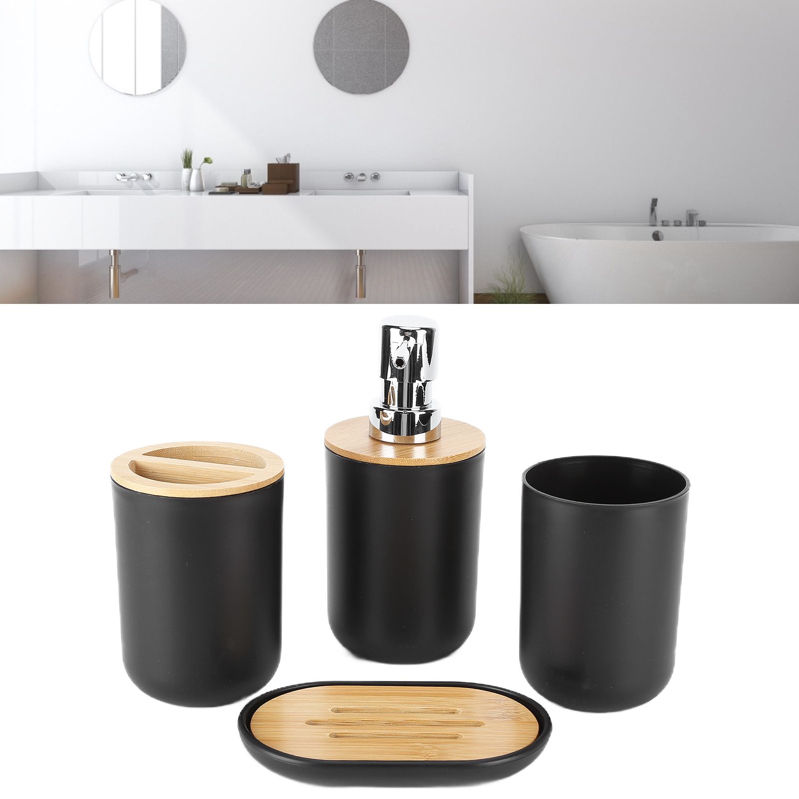 4Pcs Bathroom Accessory Set Bamboo Waterproof Durable Gift Toothbrush Cup for view 11
