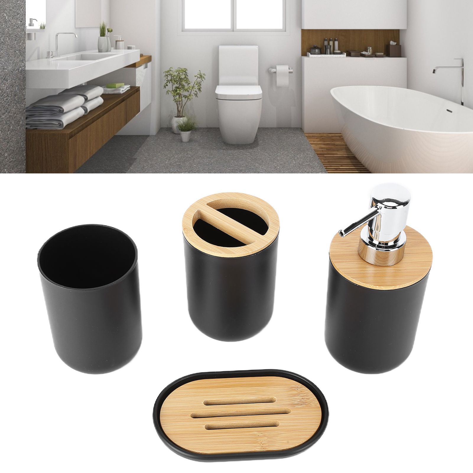4Pcs Bathroom Accessory Set Bamboo Waterproof Durable Gift Toothbrush Cup for view 12