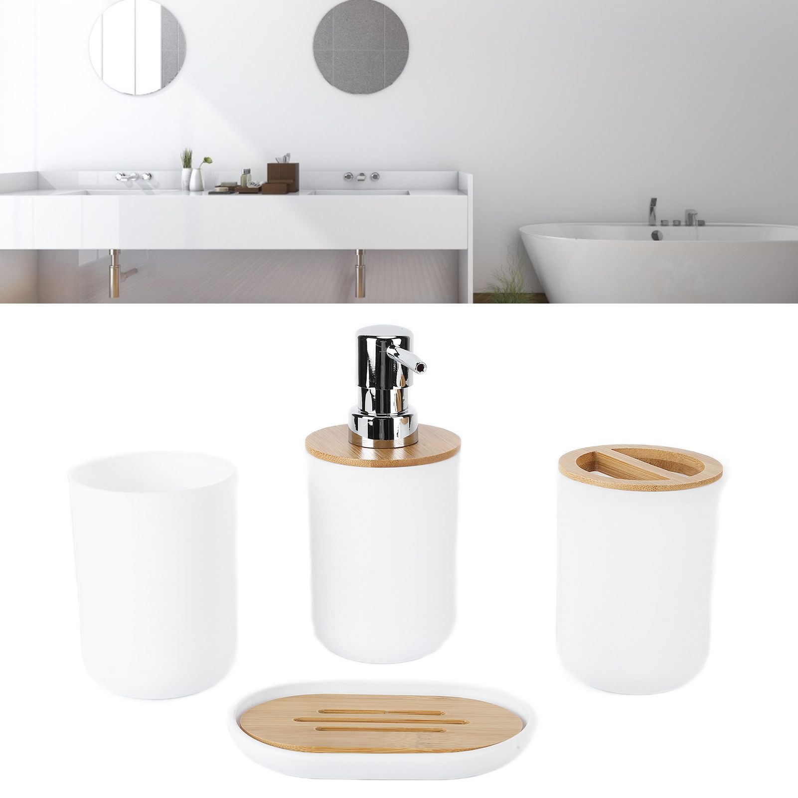 4Pcs Bathroom Accessory Set Bamboo Waterproof Durable Gift Toothbrush Cup for view 11