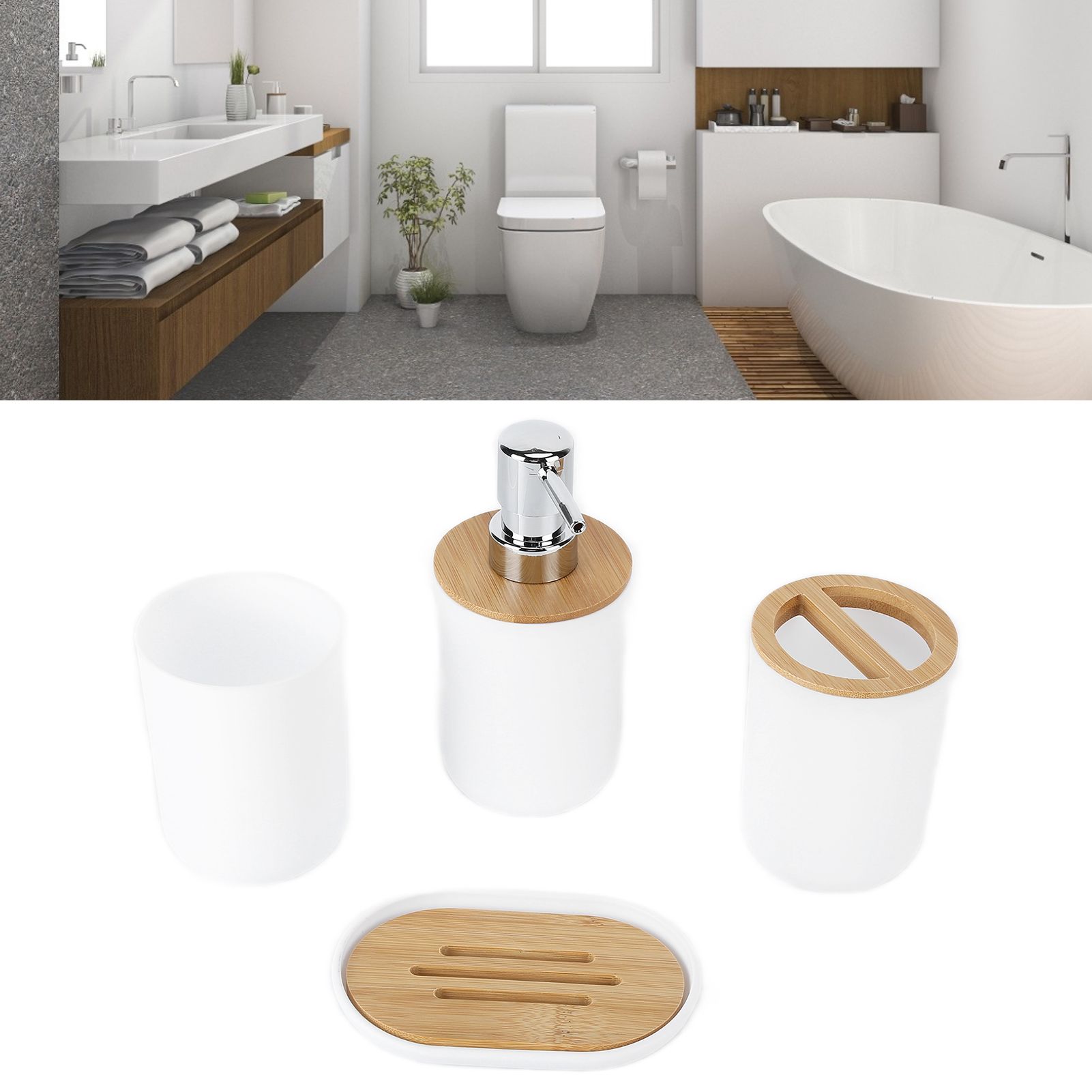 4Pcs Bathroom Accessory Set Bamboo Waterproof Durable Gift Toothbrush Cup for view 12