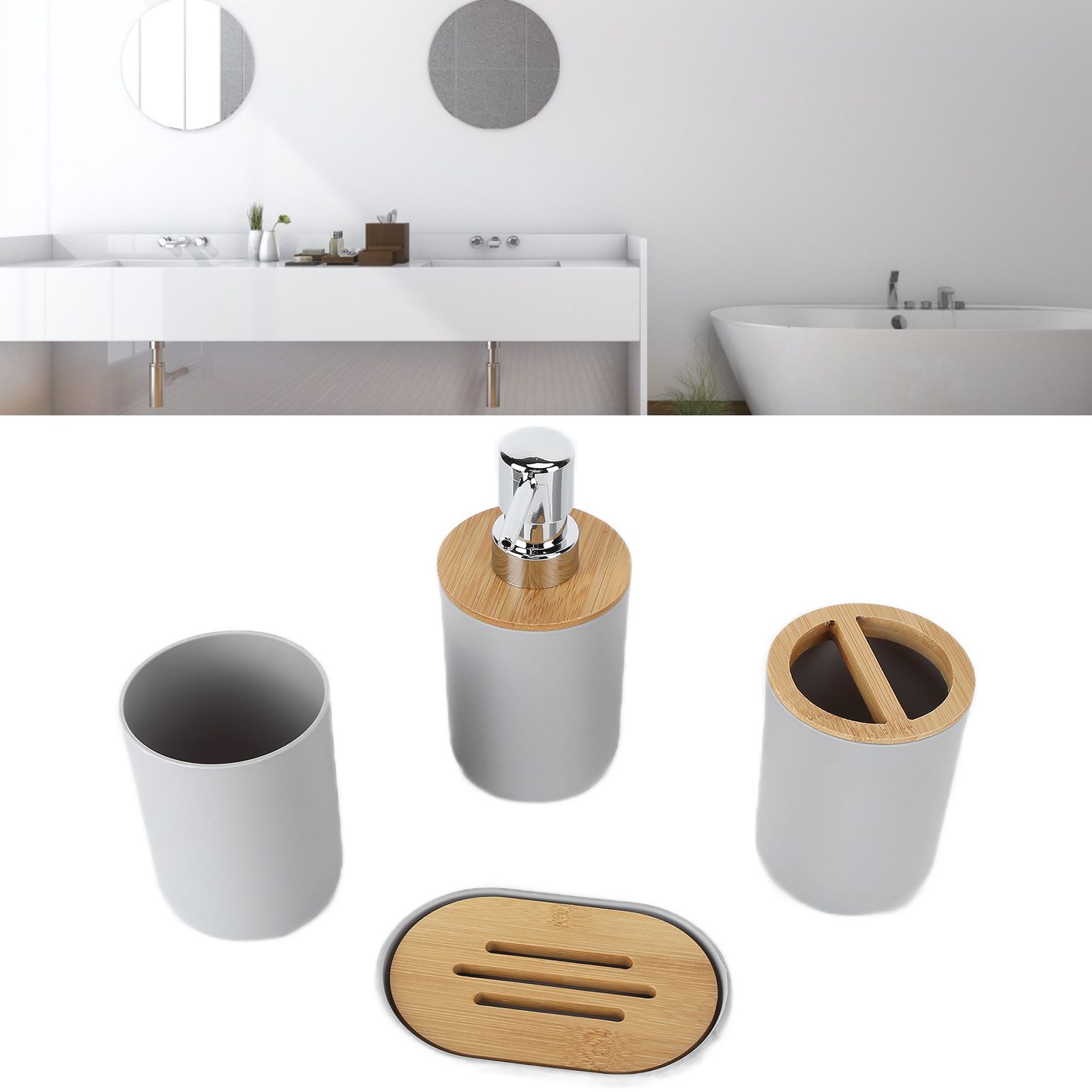 4Pcs Bathroom Accessory Set Bamboo Waterproof Durable Gift Toothbrush Cup for view 11