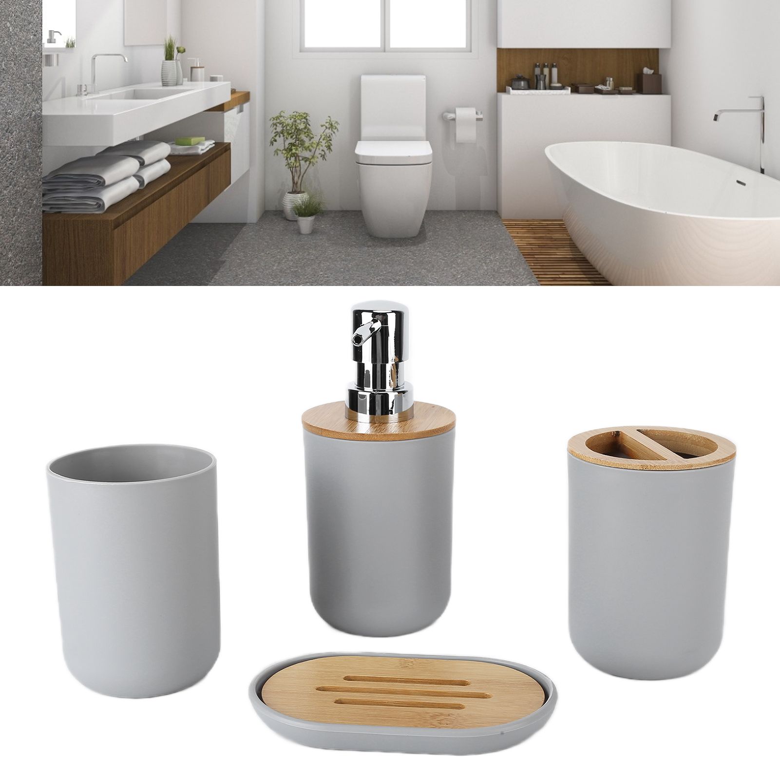 4Pcs Bathroom Accessory Set Bamboo Waterproof Durable Gift Toothbrush Cup for view 12