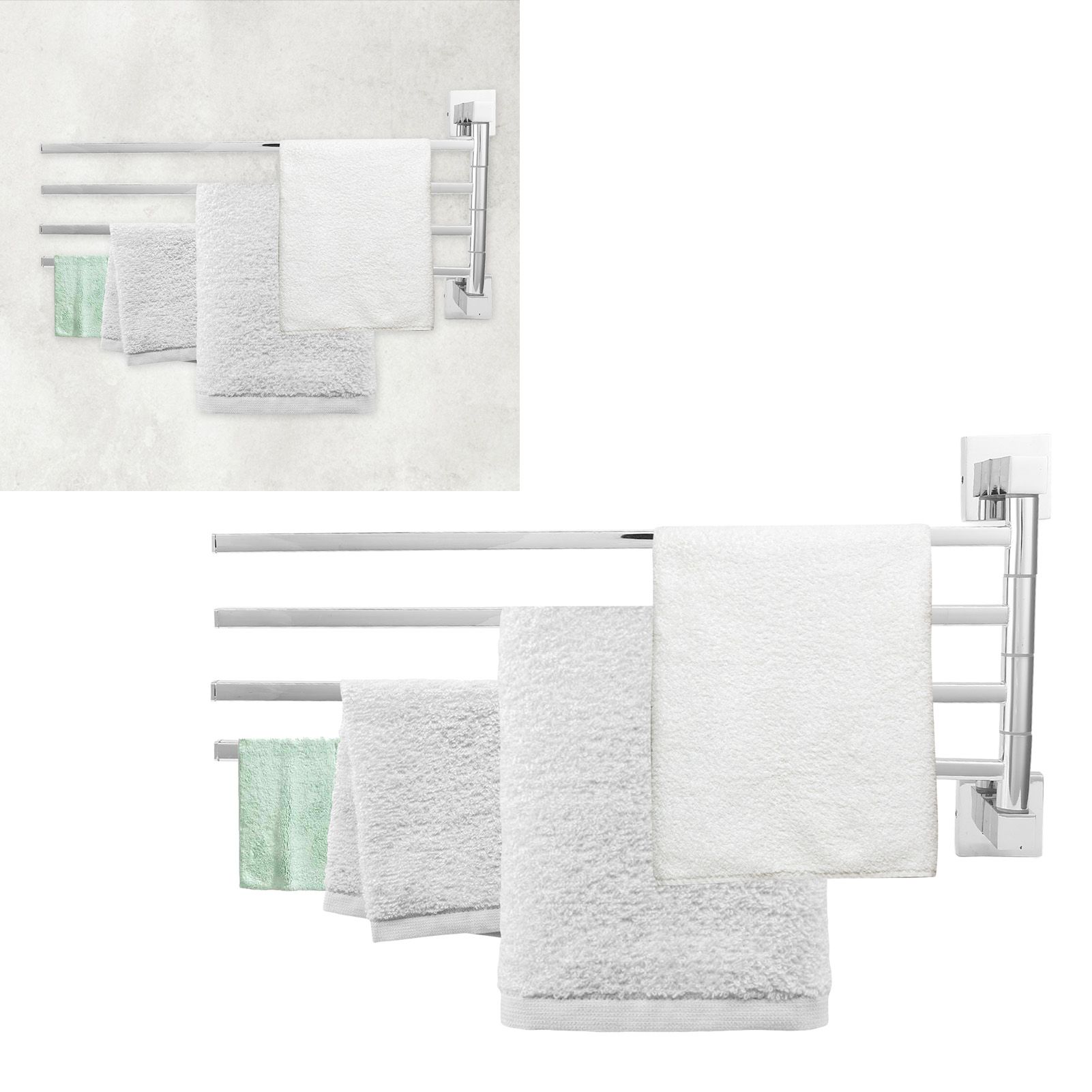 Stainless Steel Towel Rack Bar 180° Rotatable Towel Bathrobe Hanger Holder for view 12