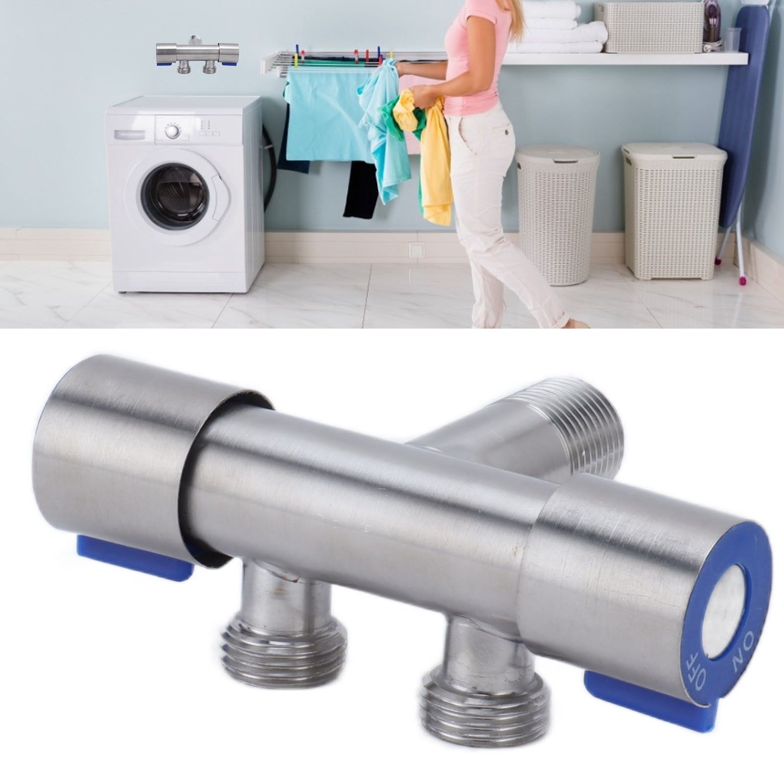 G1/2 Stainless Steel 1 Inlet 2 Outlet Angle Valve Double Handle Double Control view 11