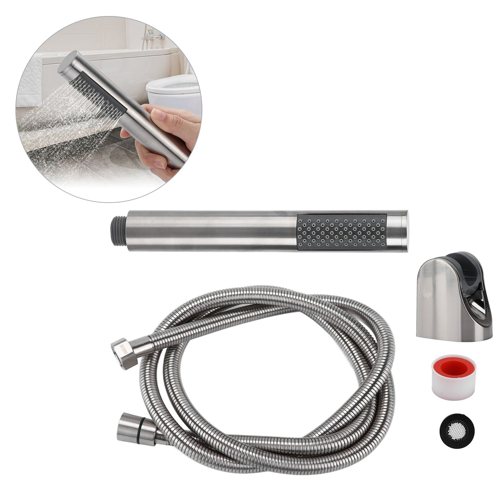 3Pcs/Set Stainless Steel Hand Shower Brushed Round Single Shower Head with view 11