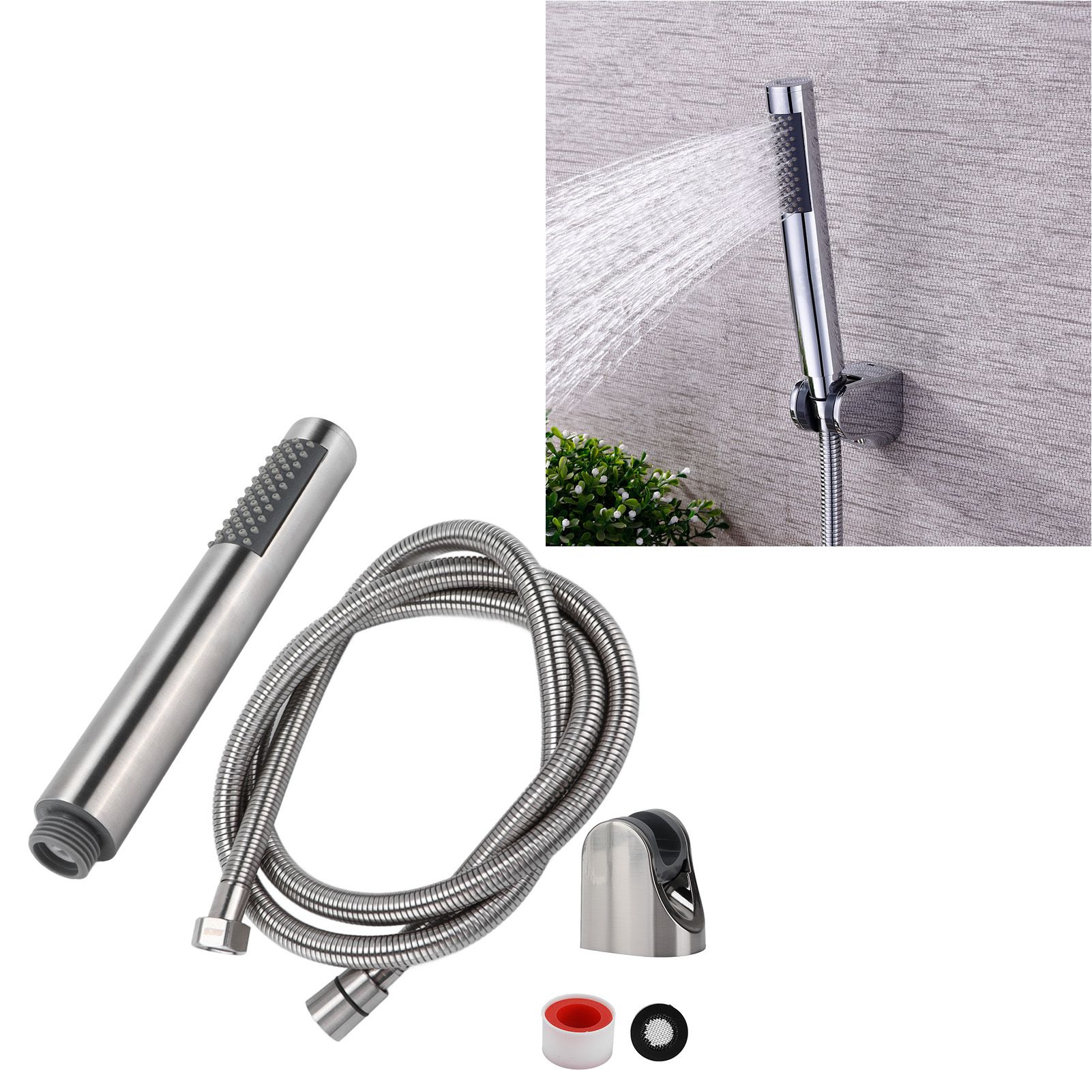 3Pcs/Set Stainless Steel Hand Shower Brushed Round Single Shower Head with view 12