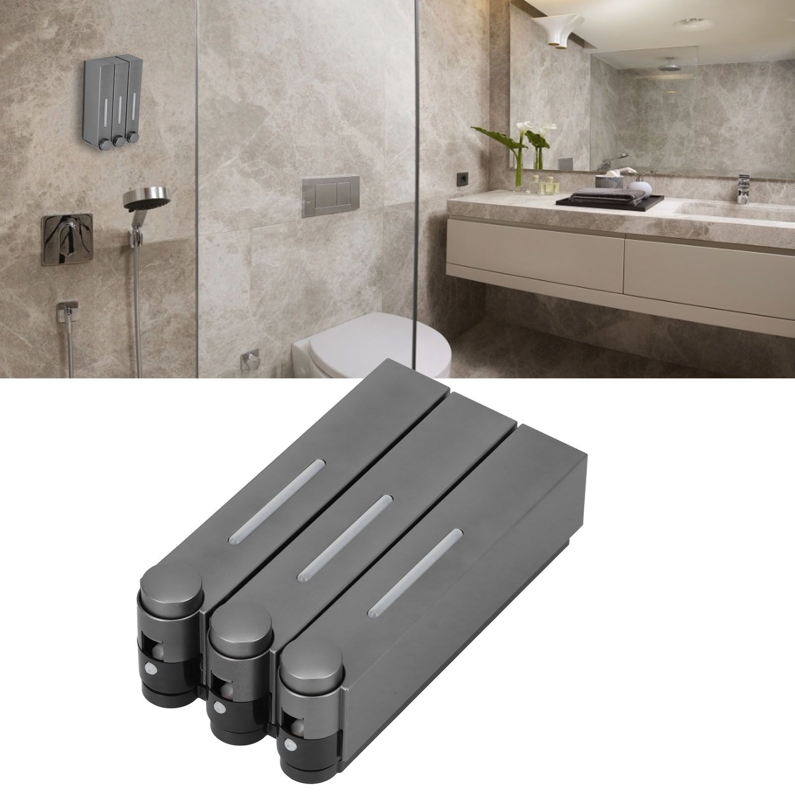 Wall Mounted Soap Dispenser 3 Chamber Manual Shower Gel Shampoo Hand Soap view 11