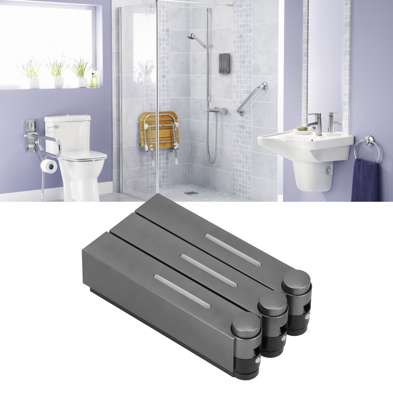 Wall Mounted Soap Dispenser 3 Chamber Manual Shower Gel Shampoo Hand Soap view 12