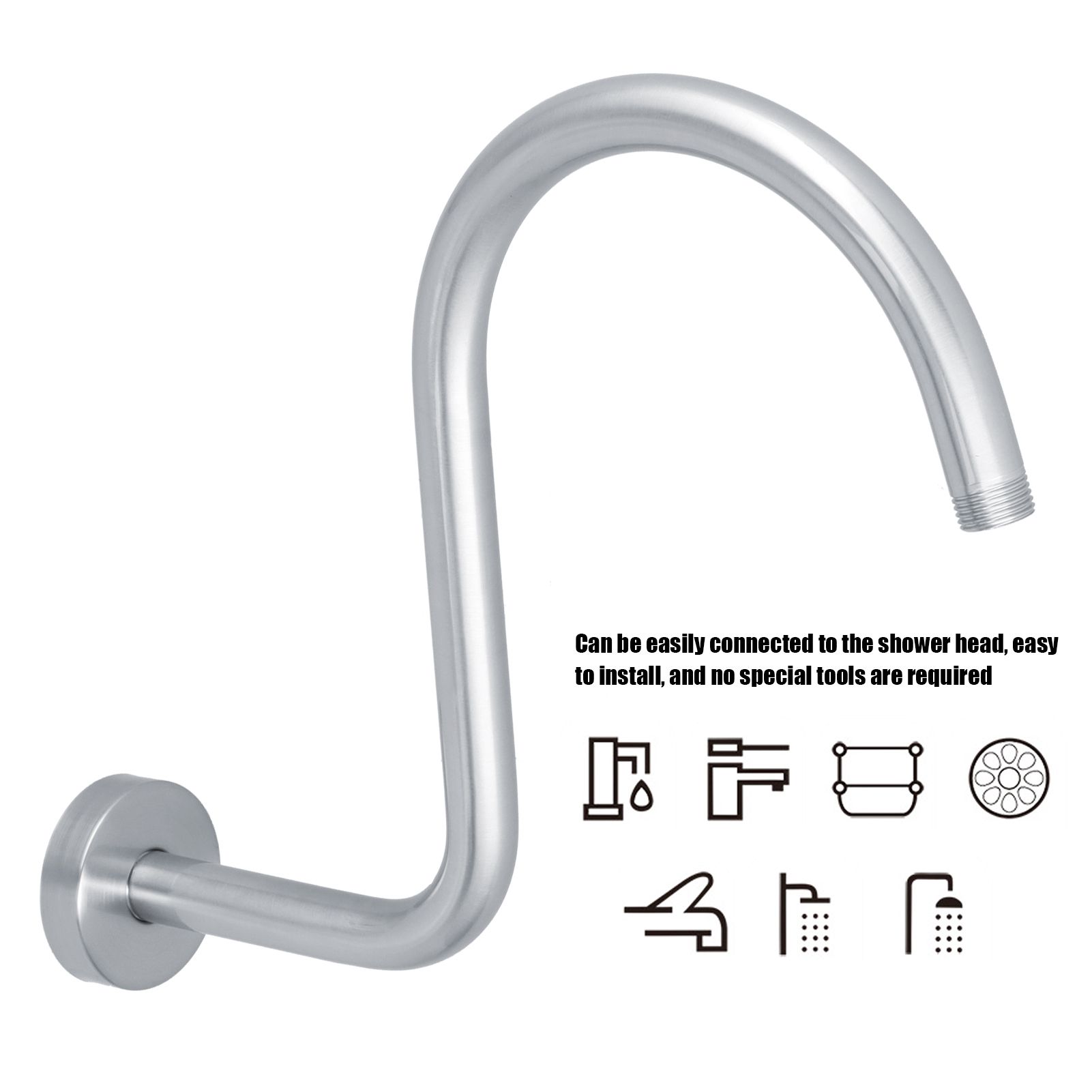 Shower Arm S Shape Gooseneck Stainless Steel Shower Head Extension Arm view 15