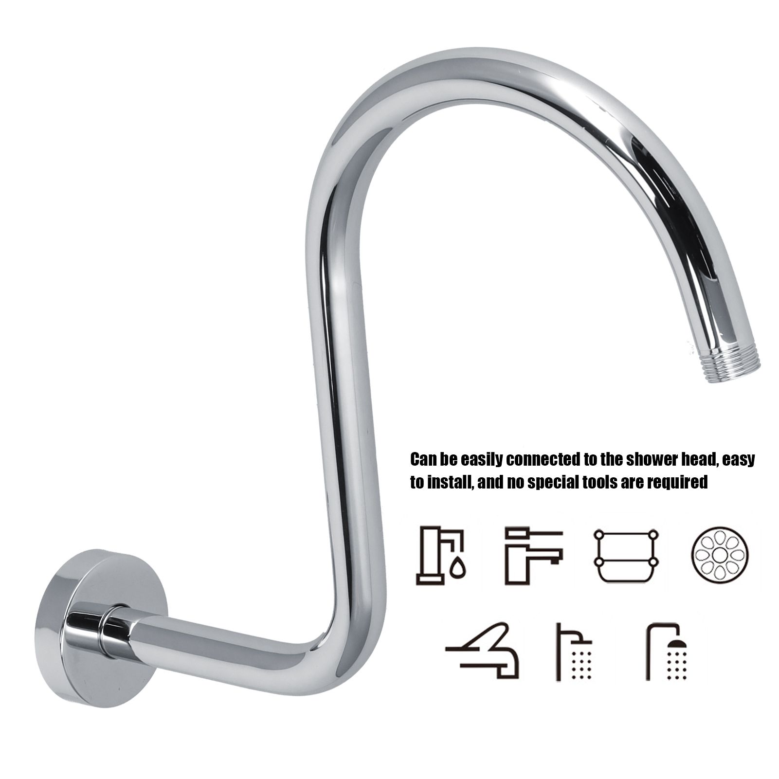 Shower Arm S Shape Gooseneck Stainless Steel Shower Head Extension Arm view 15