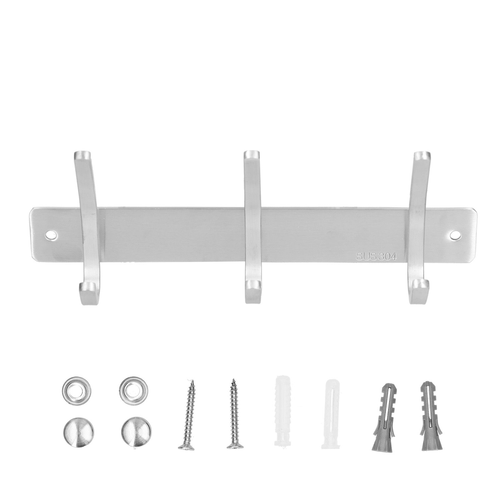 Wall Mounted Kitchen Hanger with 3 Hooks 304 Stainless Steel Punching Cloth view 2