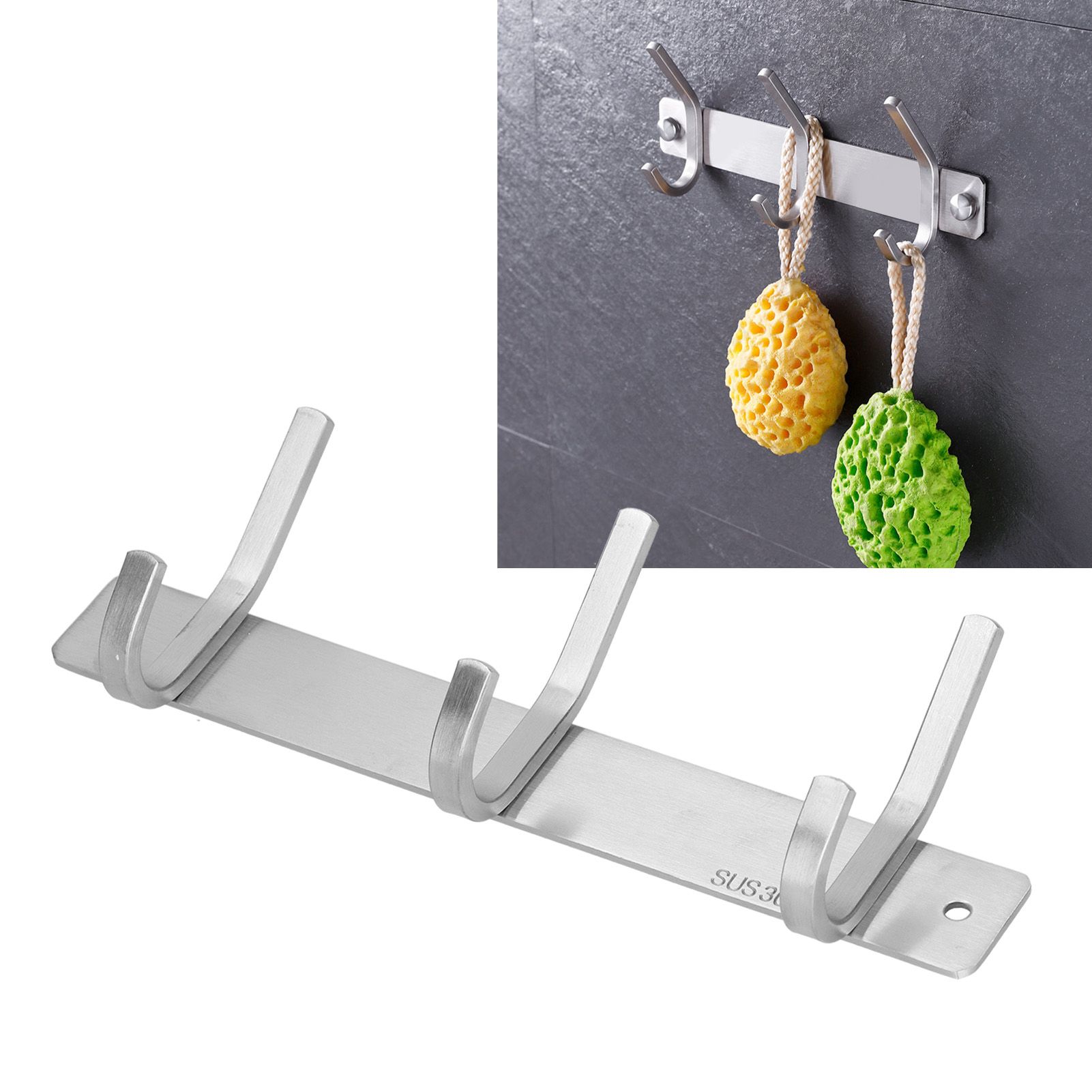 Wall Mounted Kitchen Hanger with 3 Hooks 304 Stainless Steel Punching Cloth view 11