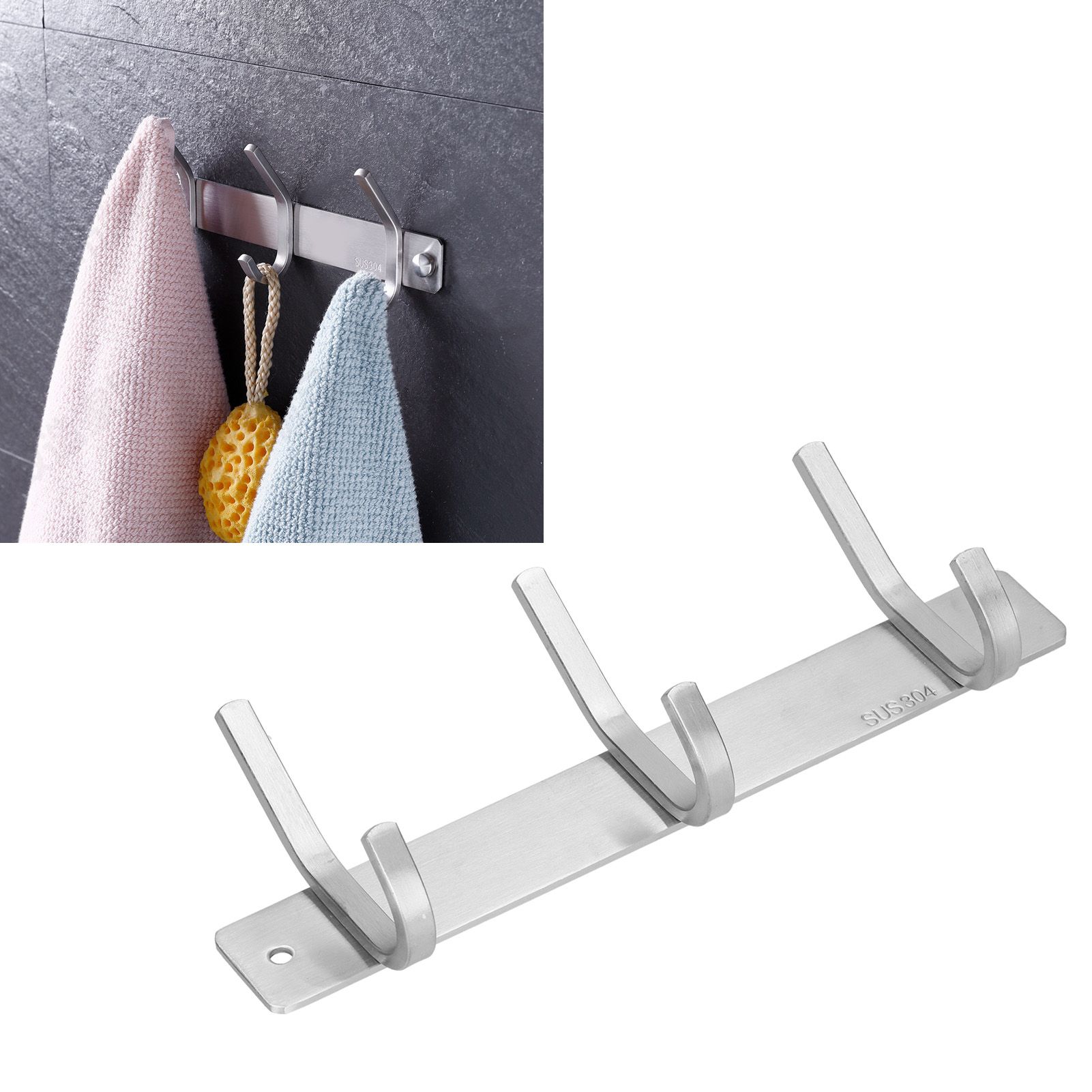 Wall Mounted Kitchen Hanger with 3 Hooks 304 Stainless Steel Punching Cloth view 12