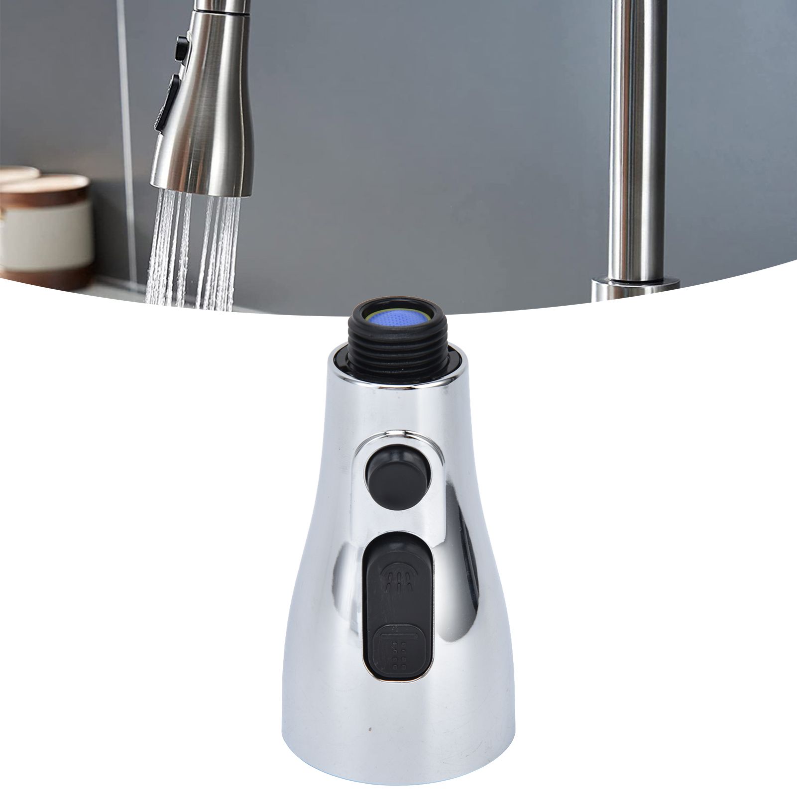 Faucet Spray Head G1/2 Brushed Silver 3 Functions Pull Down Sprayer Nozzle for view 11