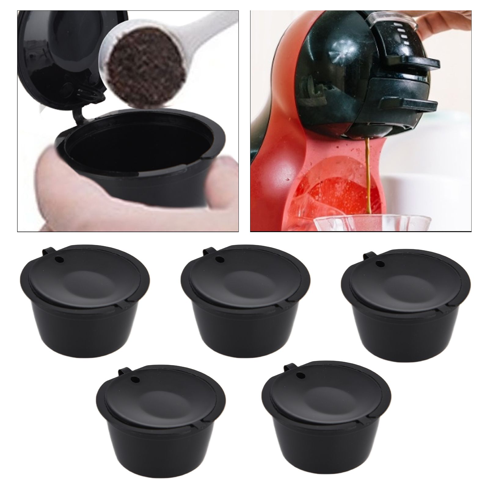 5Pcs 50ml Coffee Capsule Reusable Coffee Filter Cup with Spoon for DOLCE GUSTO view 12