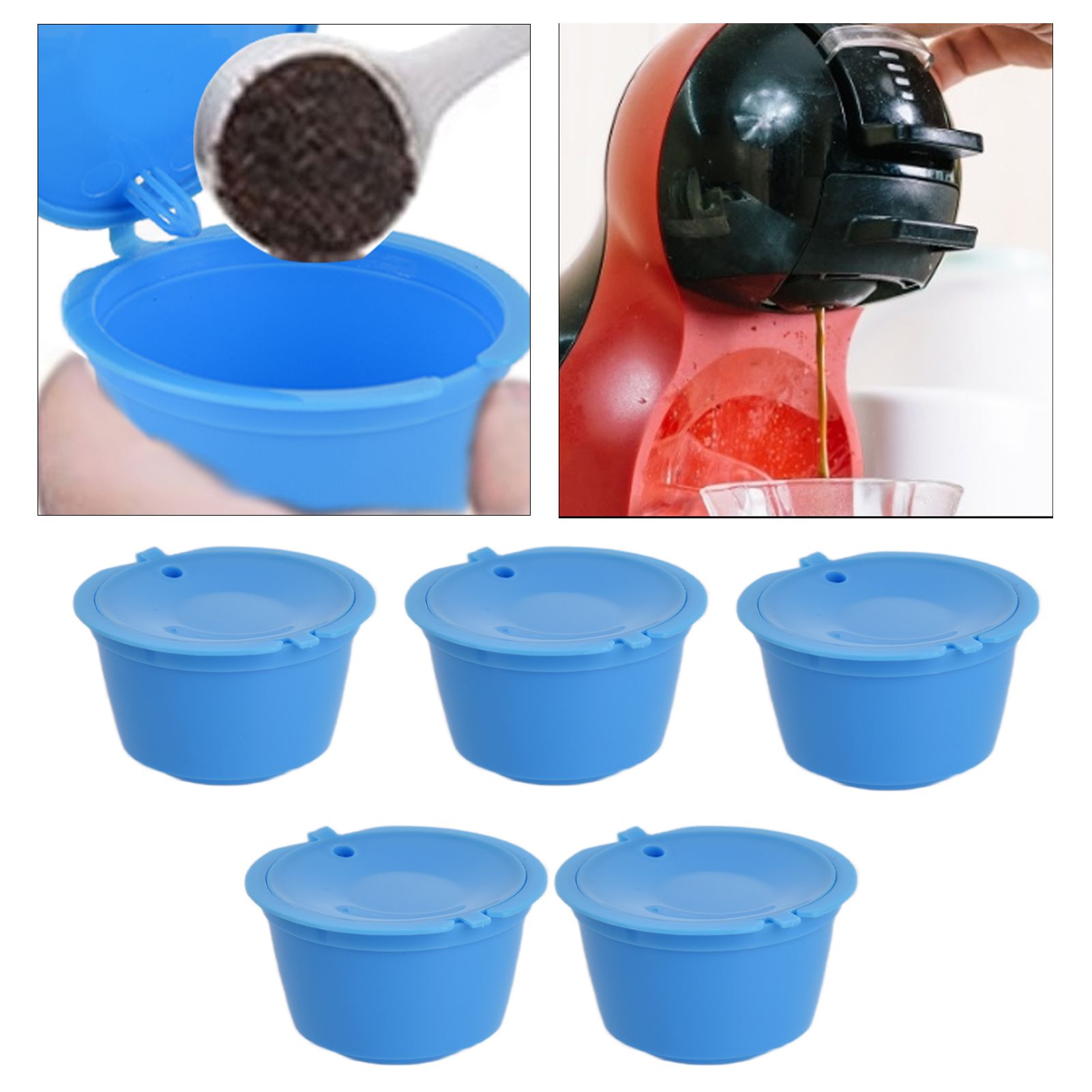 5Pcs 50ml Coffee Capsule Reusable Coffee Filter Cup with Spoon for DOLCE GUSTO view 12