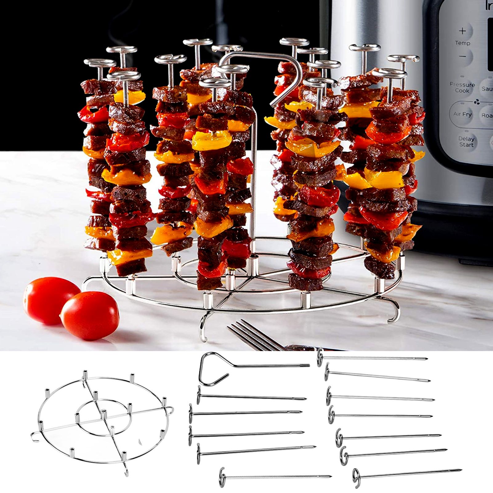 304 Stainless Steel Skewers Stand Set Multifunction Grill Dehydration Rack view 11