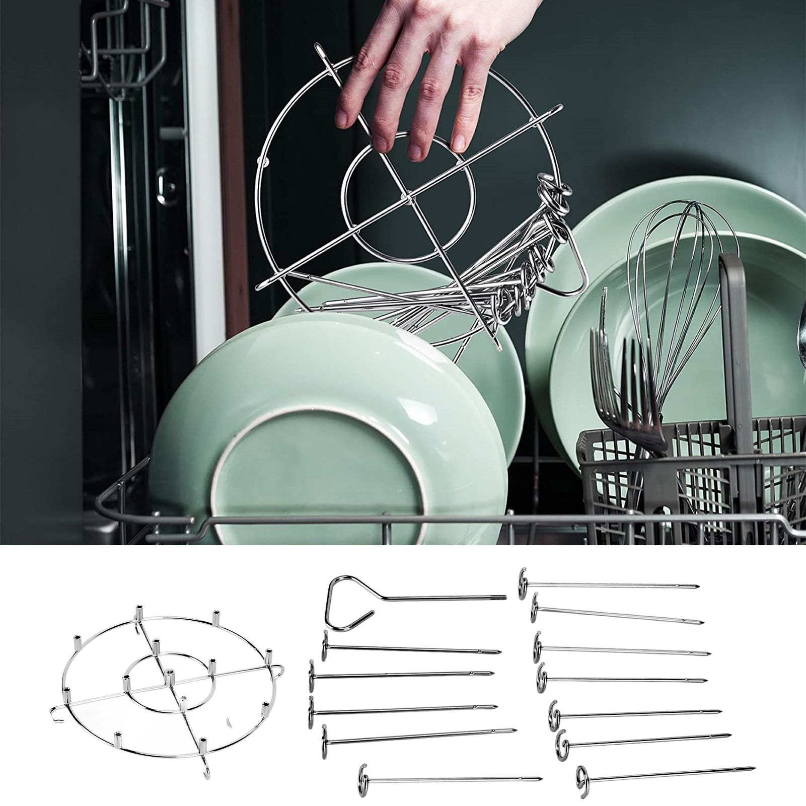 304 Stainless Steel Skewers Stand Set Multifunction Grill Dehydration Rack view 12