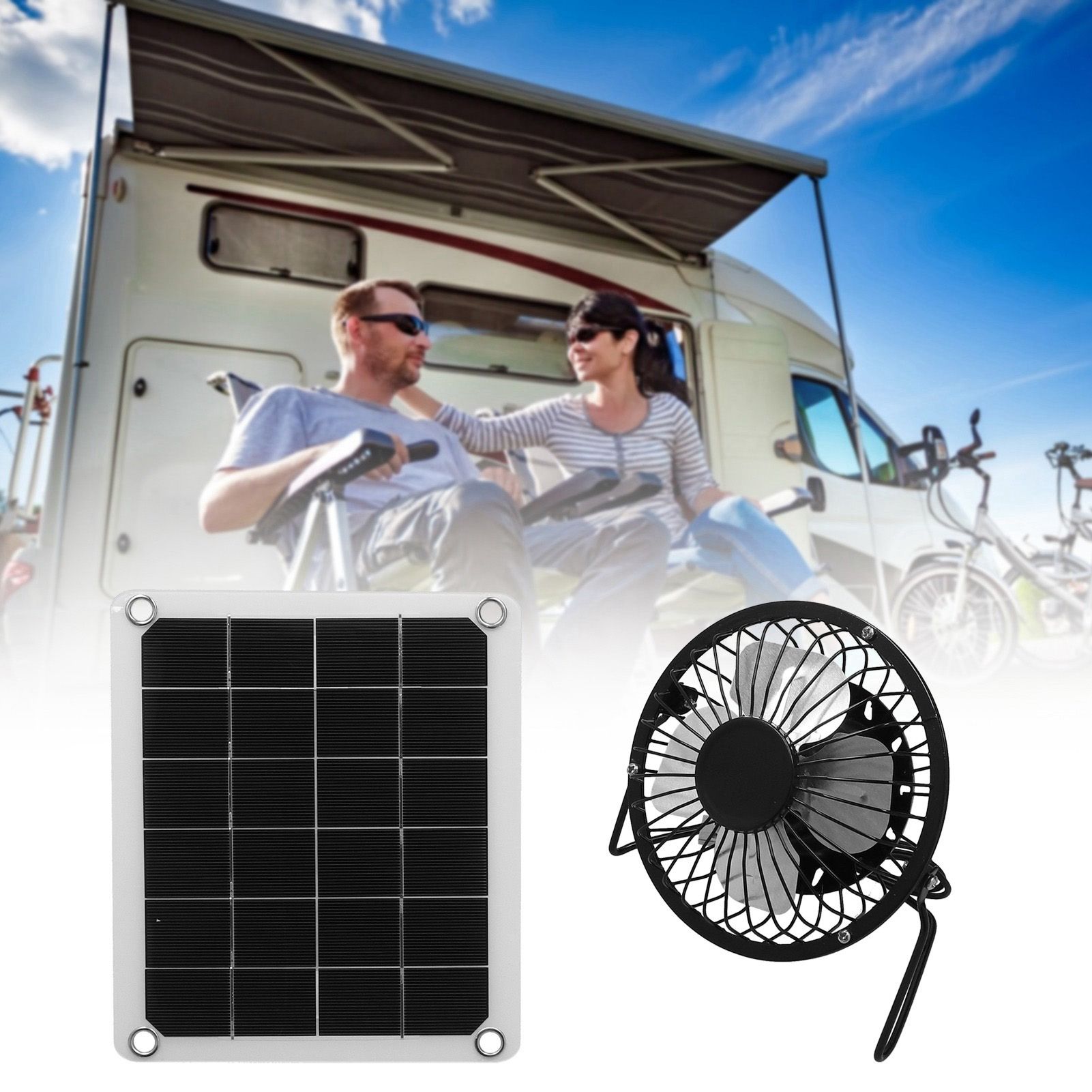 10W Photovoltaic Solar Panel Charger Kit with Fan Dual USB Female Ports for view 12
